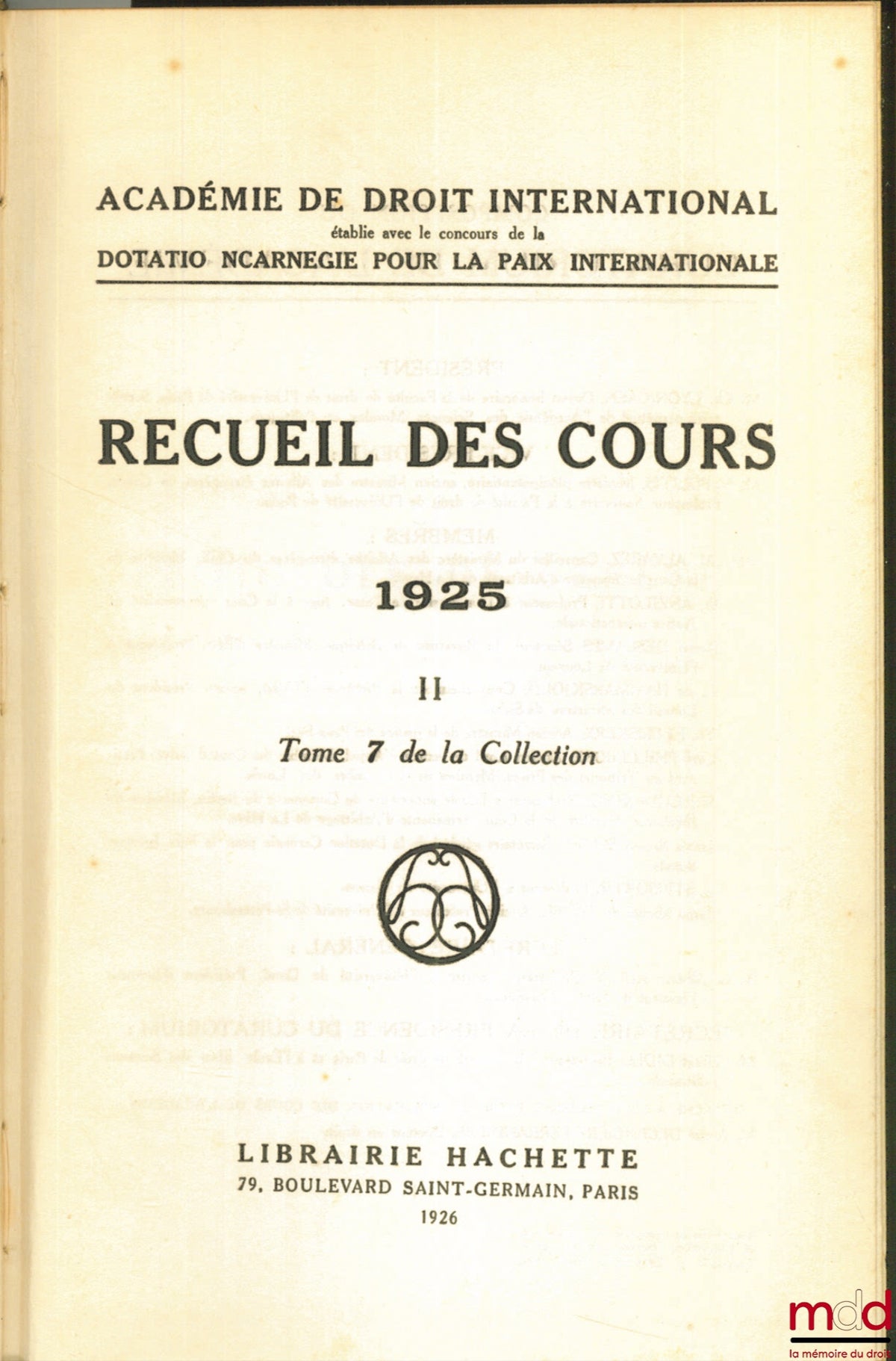 Collective – COLLECTION OF COURSES, Academy of International Law, 1925-II, vol. 7 of the collection