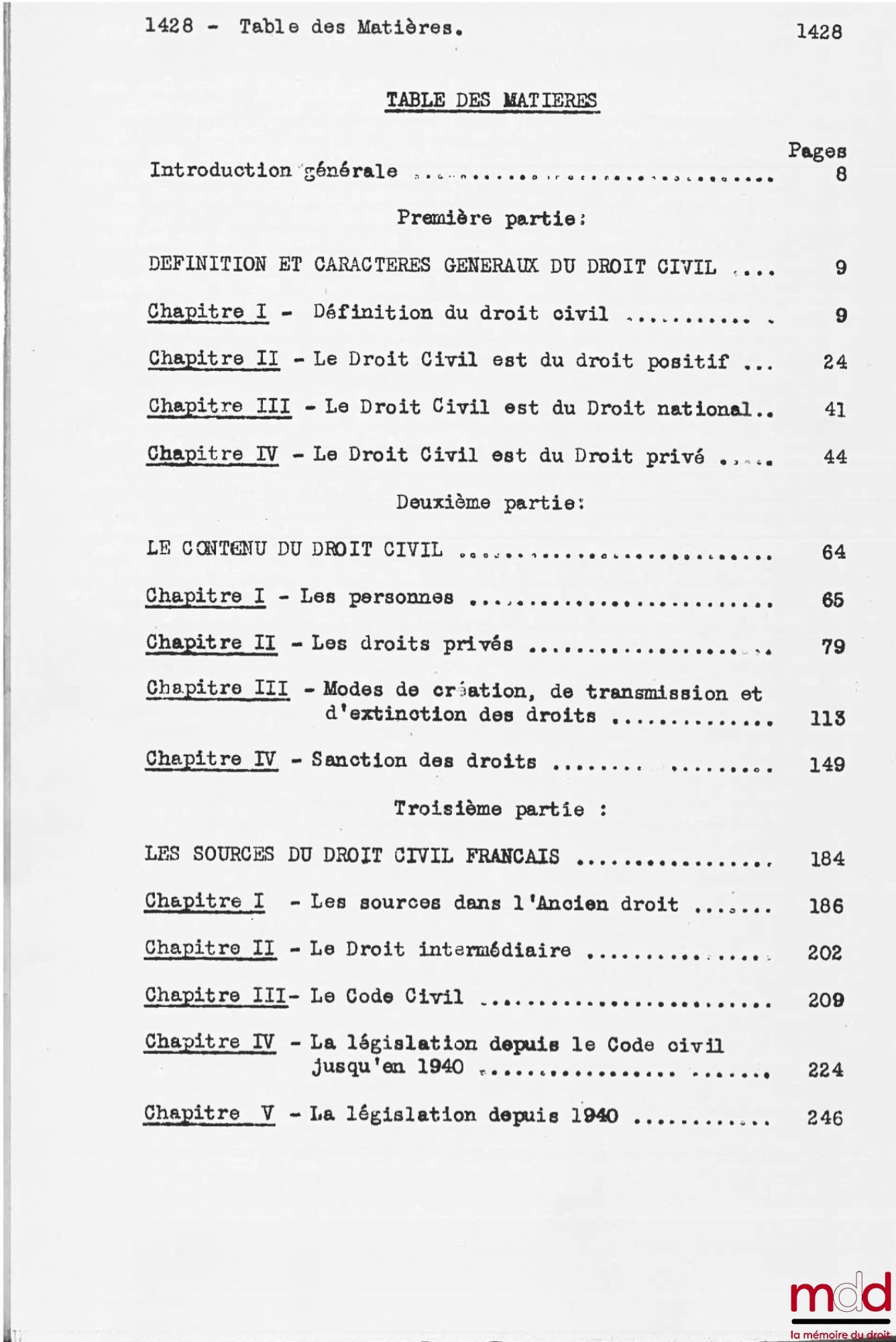 JULLIOT DE LA MORANDIÈRE (Léon) – COURS DE DROIT CIVIL, Licence 1re année, 1946-1947