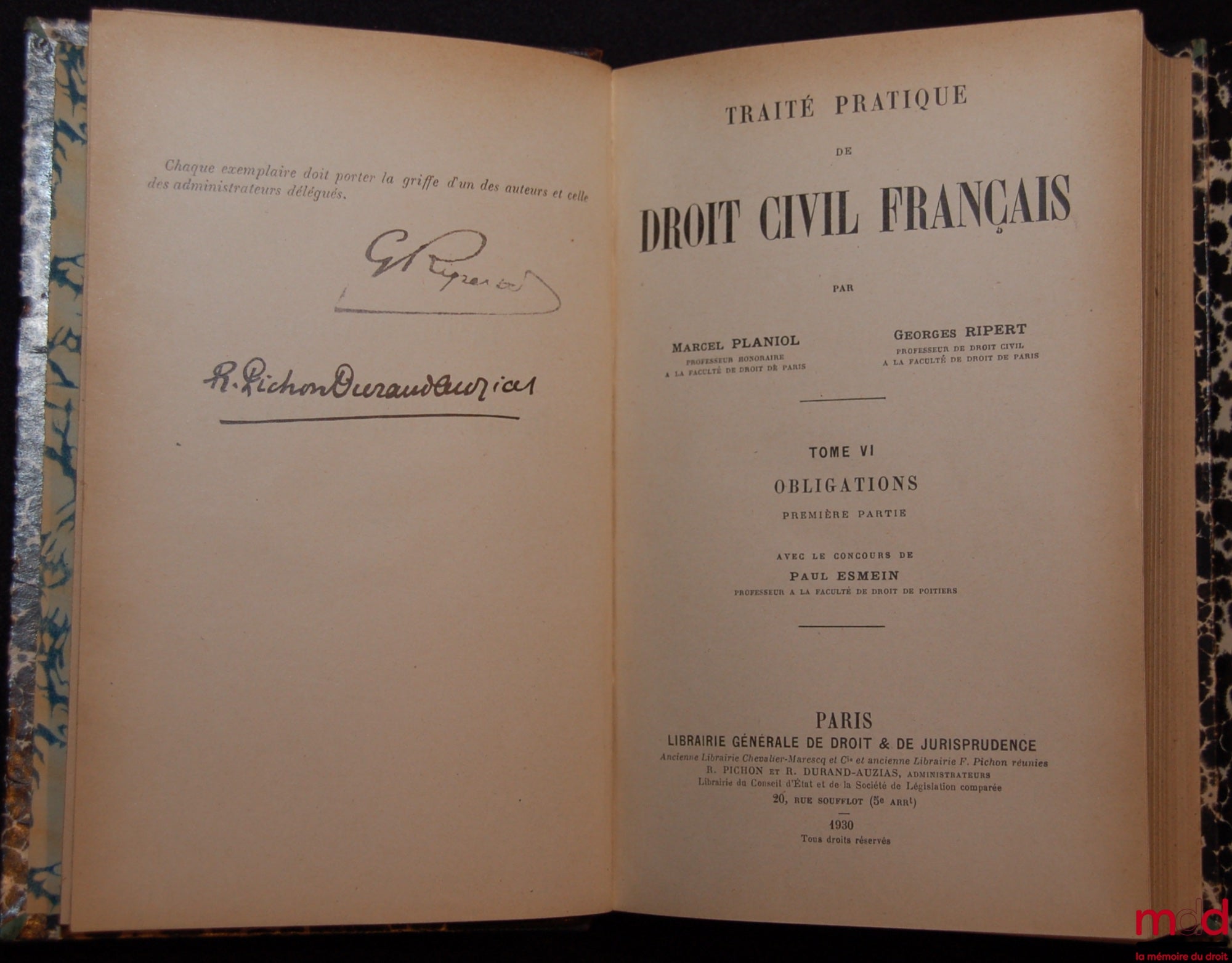 PLANIOL (Marcel) and RIPERT (Georges) – PRACTICAL TREATISE ON FRENCH CIVIL LAW, 1st ed.: vol. 8 [single volume]: Matrimonial Property Regimes (Part 1) with the collaboration of M. NAST
