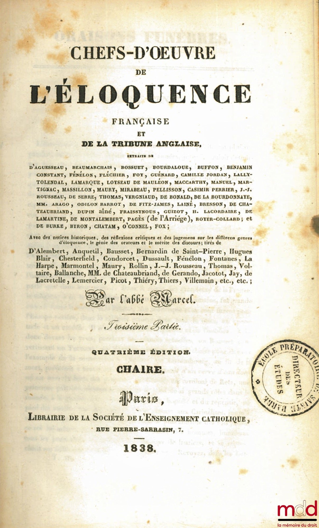 MARCEL (the Abbot) and CHAIRE – MASTERPIECES OF FRENCH ELOQUENCE AND THE ENGLISH TRIBUNE, 4th ed. by CHAIRE, Part Three