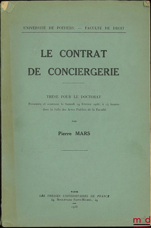 MARS (Pierre) – THE CONCIERGE CONTRACT, Faculty of Law of Poitiers