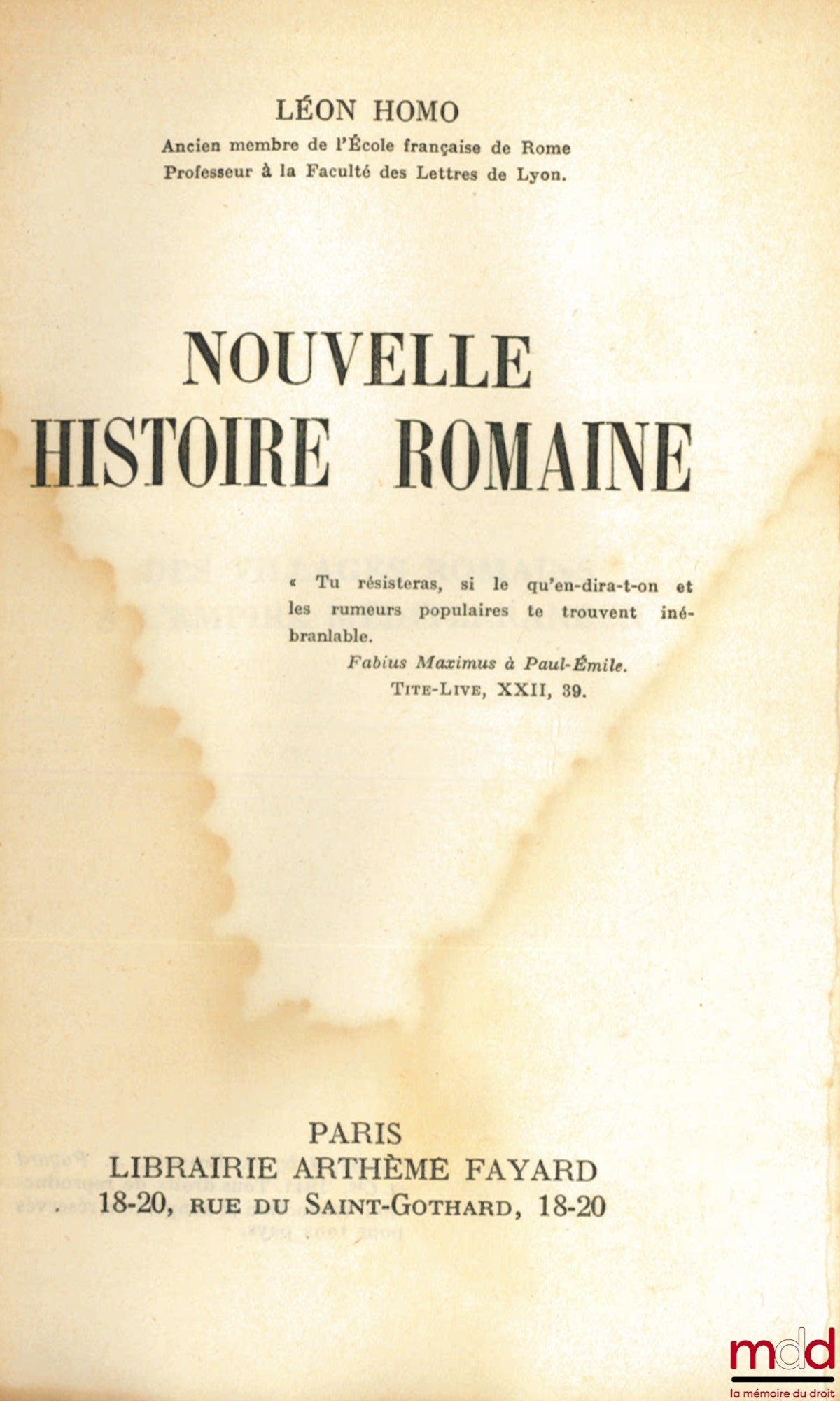 HOMO (Léon) – NOUVELLE HISTOIRE ROMAINE, 34e éd.