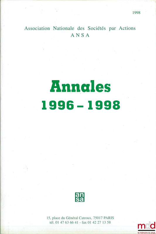 [Annals] – ANNALS 1996-1998 OF THE NATIONAL ASSOCIATION OF JOINT-STOCK COMPANIES (ANSA)