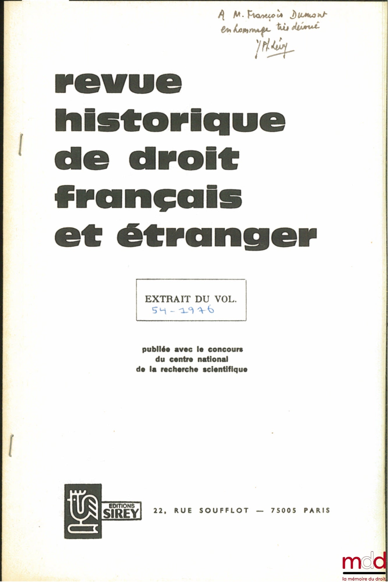 PASSAMANECK (Stephen M.) – INSURANCE IN RABBINIC LAW, excerpt from the Revue historique de droit français et étranger n° 54, 1976