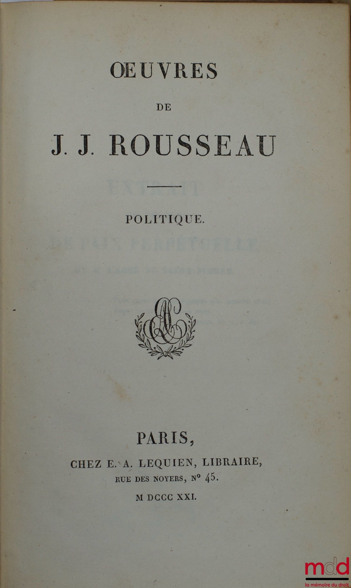 ROUSSEAU (Jean-Jacques) – WORKS OF JJ ROUSSEAU, vol. V: POLITICS