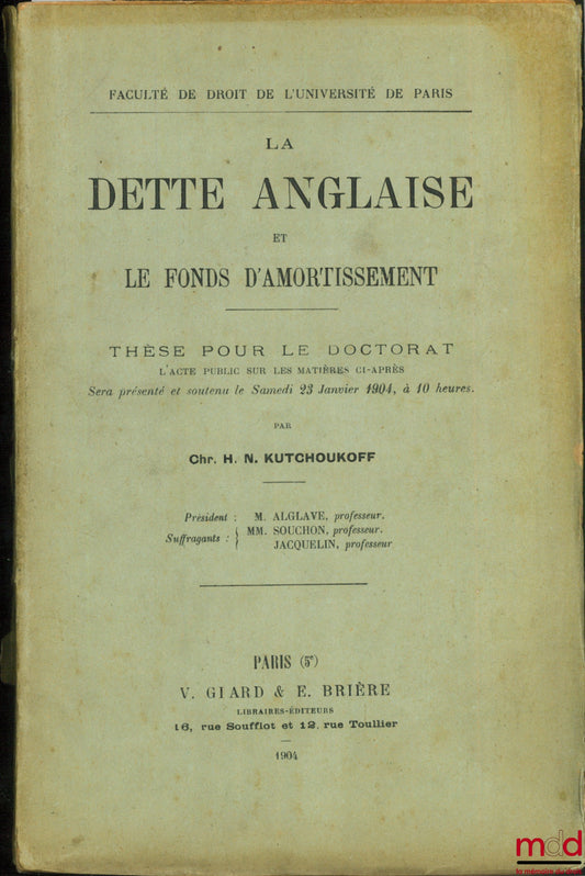 KUTCHOUKOFF (HN) – ENGLISH DEBT AND THE DEPRECIATION FUND, Faculty of Law, University of Paris