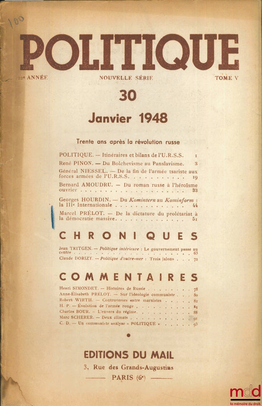[Periodical] – POLITICS No. 30, 22nd year, Volume V, January 1948