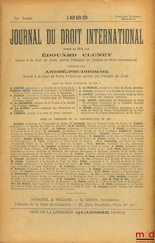[Periodical] – JOURNAL OF INTERNATIONAL LAW 1923, 2nd, 4th and 5th issues