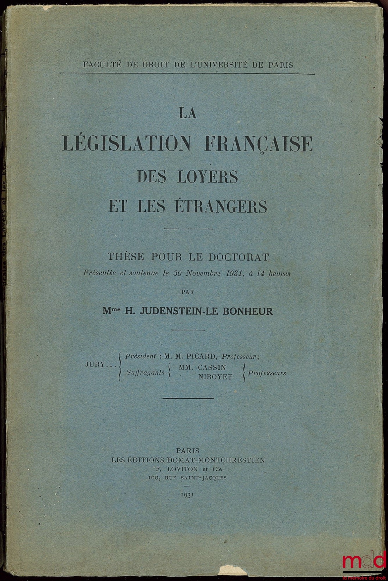 JUDENSTEIN-HAPPINESS (Mrs. H.) – FRENCH RENTAL LAW AND FOREIGNERS
