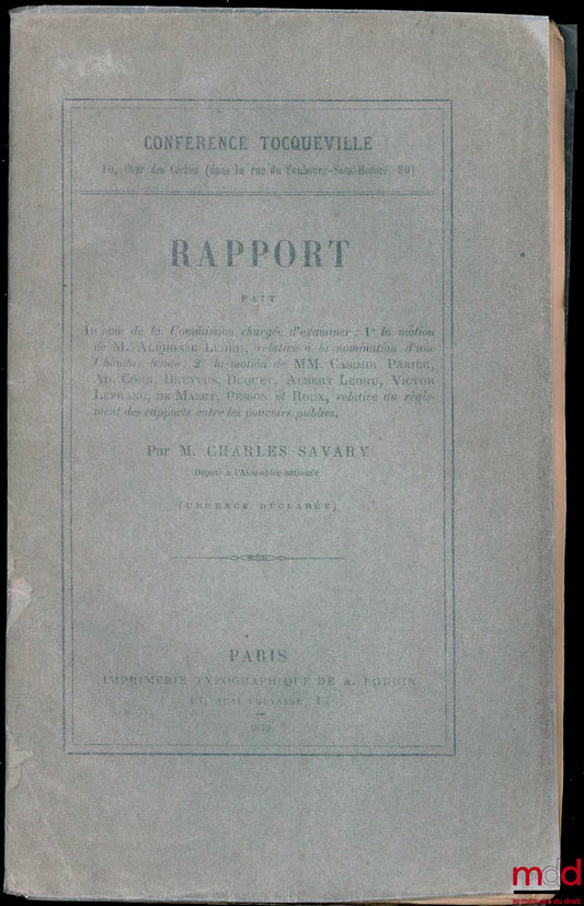 SAVARY (Charles) – REPORT OF THE 1873 SESSION No. 15