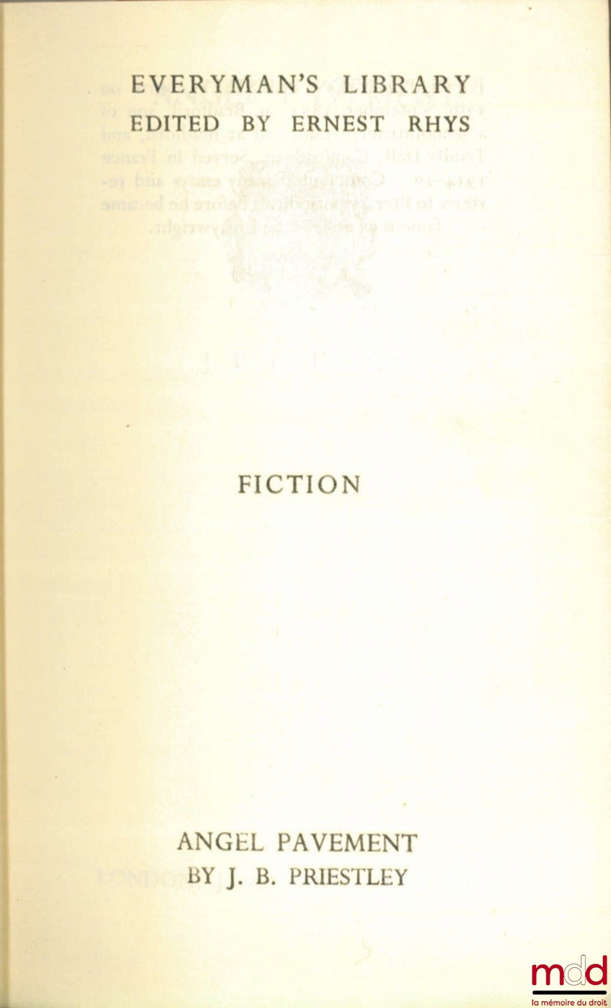 PRIESTLY (John Boyton) – ANGEL PAVEMENT, coll. everyman's library edited by Ernest Rhys, fiction series n° 938