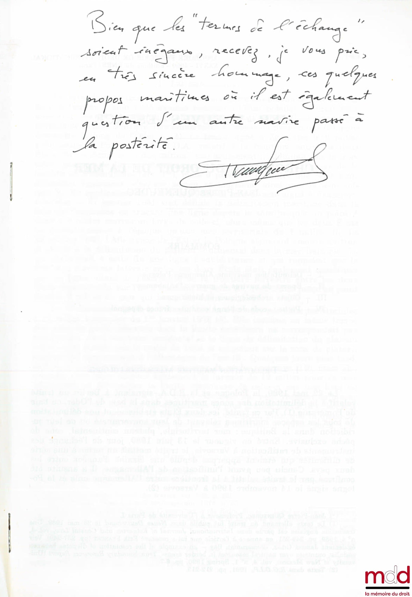 QUENEUDEC (Jean-Pierre) – CHRONIQUE DU DROIT DE LA MER, extrait de l’Annuaire français de droit international, t. XXXVI, 1990