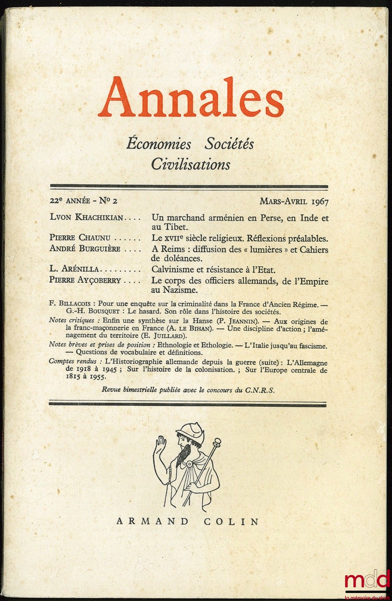 [Périodique] – ANNALES, Économies, Sociétés, Civilisation, 22ème année n° 2, mars-avril 1967