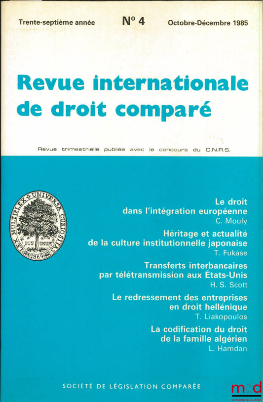 [RIDC] – REVUE INTERNATIONALE DE DROIT COMPARÉ, 37ème année, n° 4 (oct.-déc. 1985)