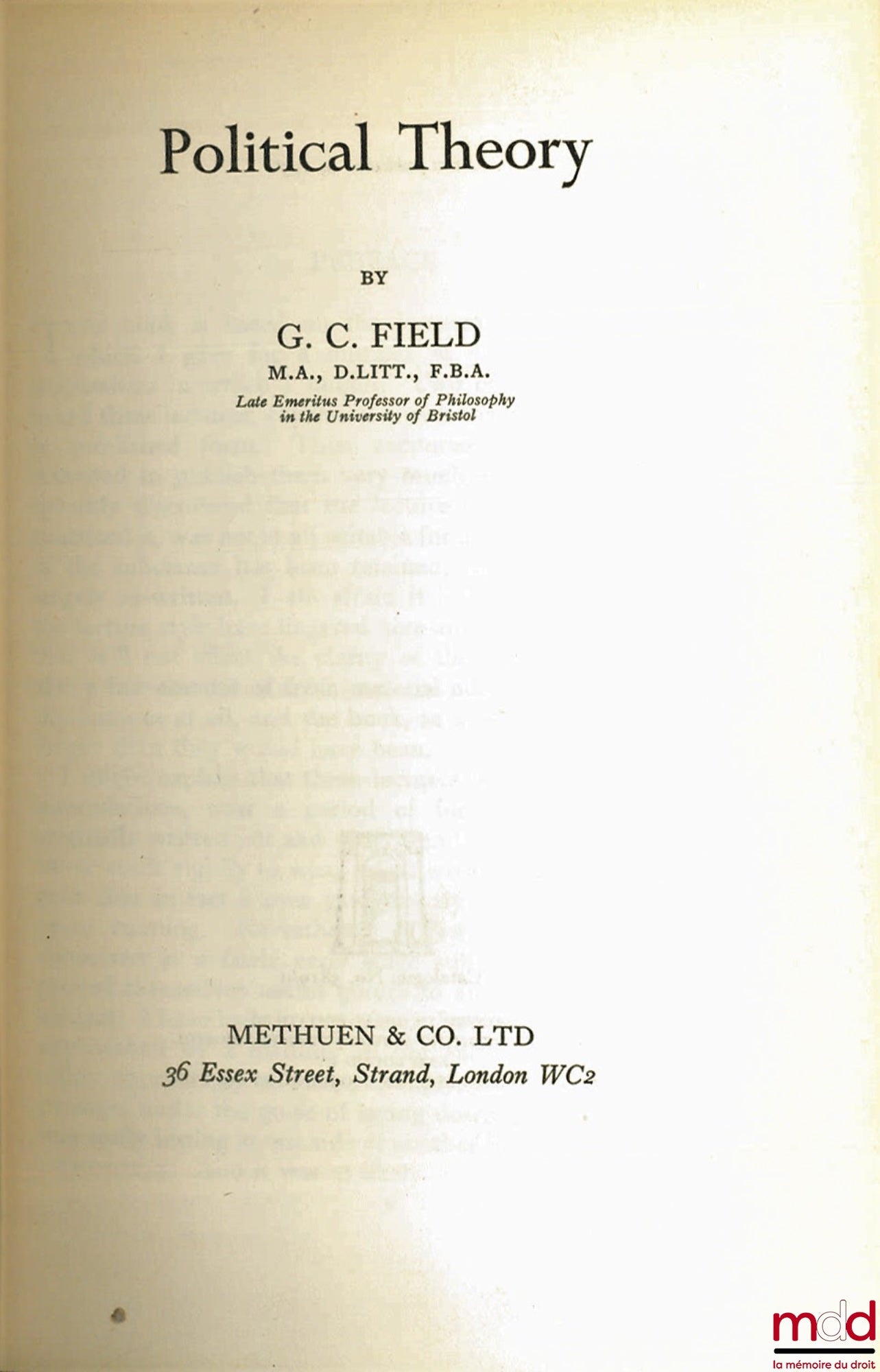 FIELD (G.C.) – POLITICAL THEORY