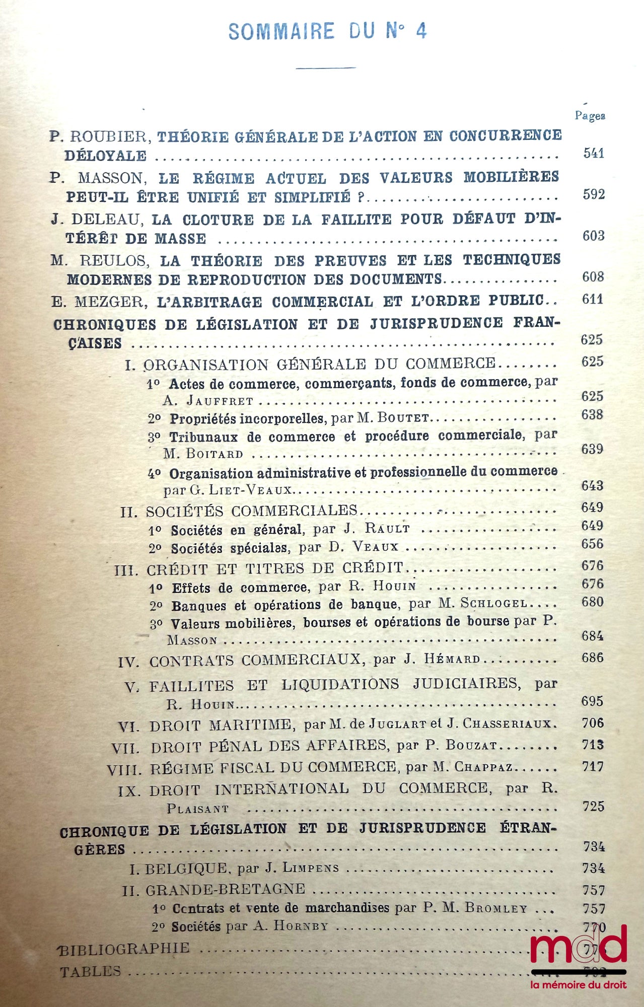 [RTDCom. - ROUBIER ( Paul)] – P. Roubier, THÉORIE GÉNÉRALE DE L’ACTION EN CONCURRENCE DÉLOYALE, Revue trimestrielle de droit commercial, n° 4/1948 (octobre-décembre) (1re année)