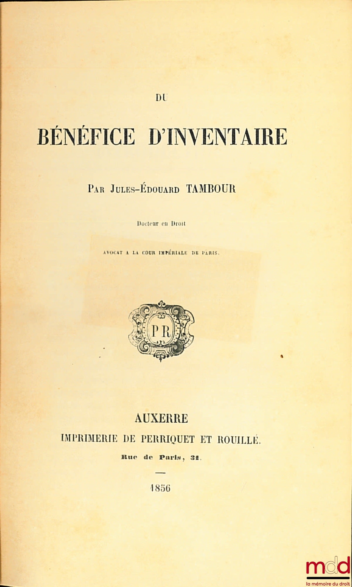 TAMBOUR (Jules-Édouard) – ON THE INVENTORY BENEFIT