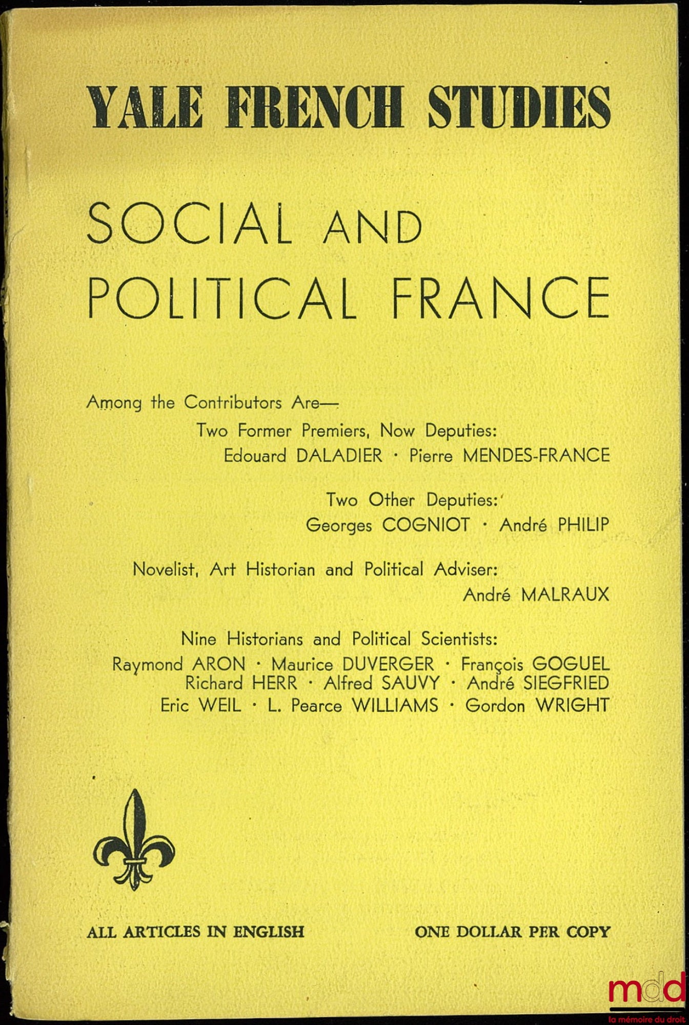 [Collective] – SOCIAL AND POLITICAL FRANCE, coll. Yale French Studies