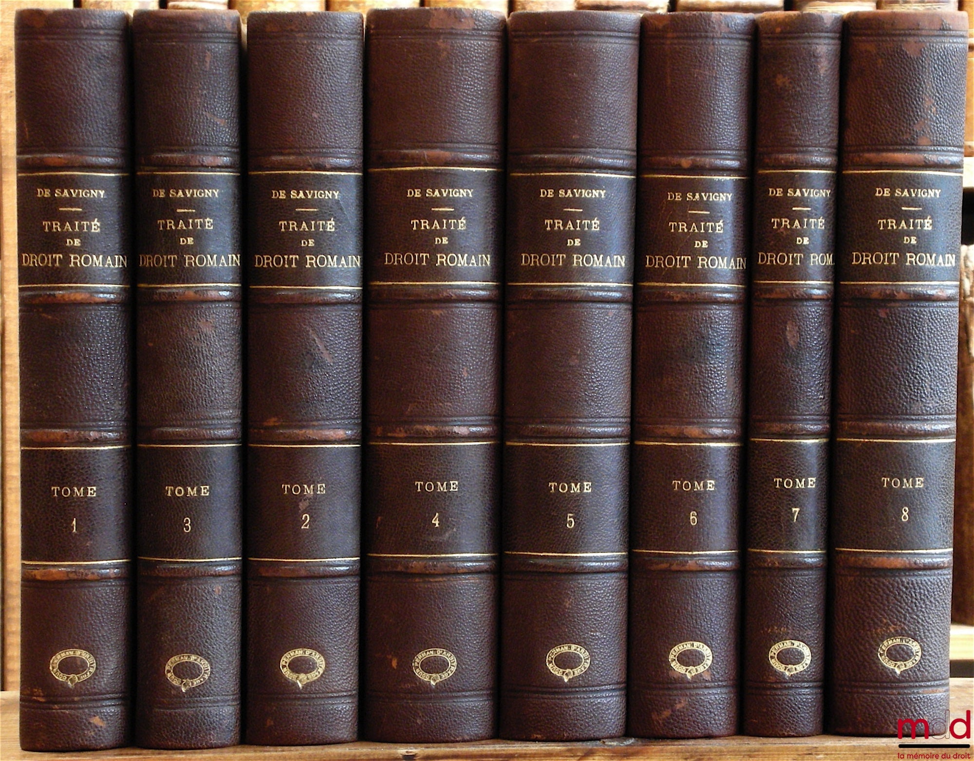 SAVIGNY (Friedrich Carl von) – TREATISE ON ROMAN LAW, translated from the German by M. Charles GUENOUX, 1st ed. - and only one published - for vols. 1 & 2, 2nd - and last - ed. for vols. 3 to 8