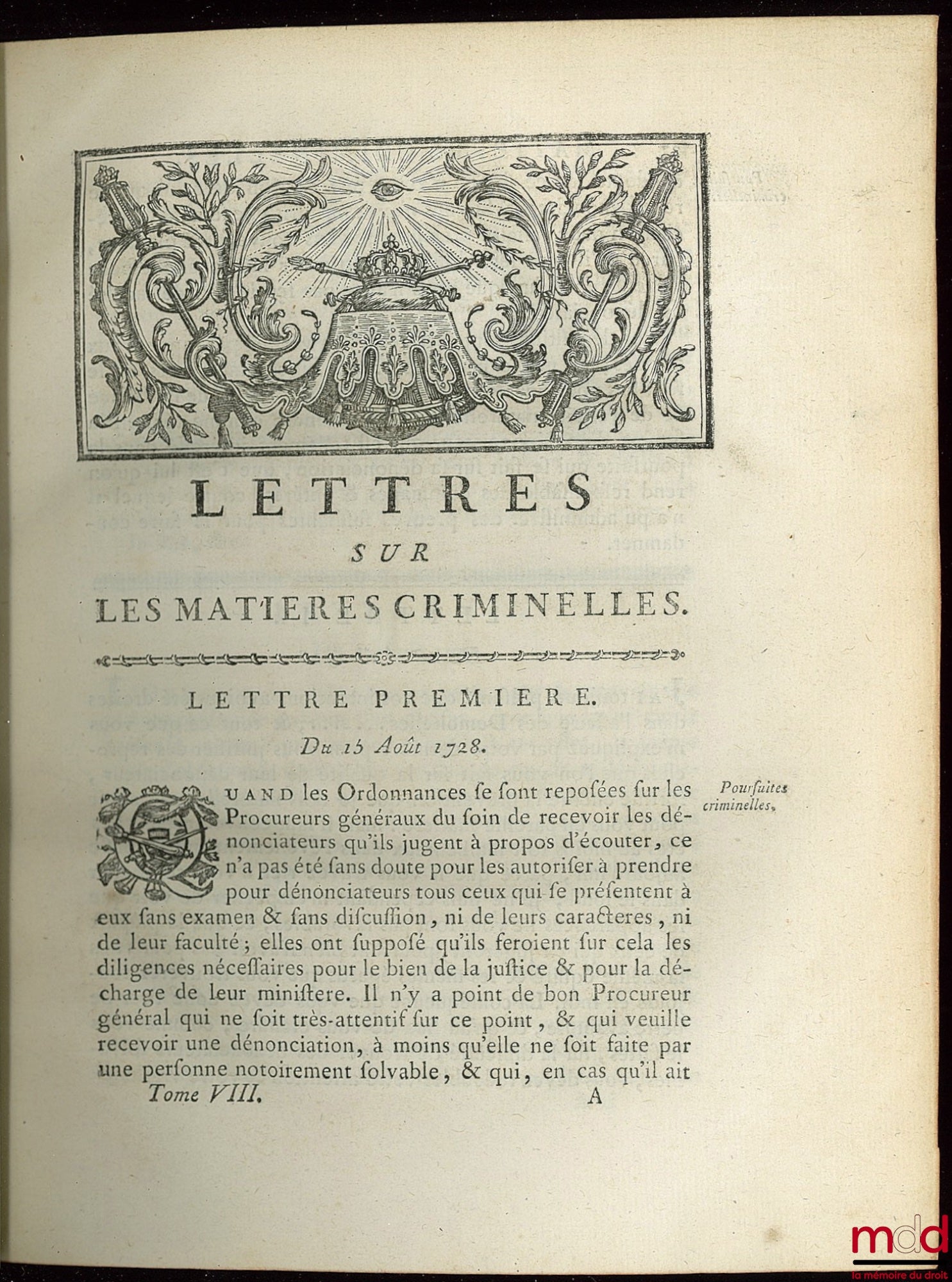 D'AGUESSEAU (Henri François) – SELECTED WORKS OF D'AGUESSEAU, CHANCELLOR OF FRANCE CONTAINING vol. I: Speeches for the opening of hearings, Mercuriales, Indictments and other speeches delivered on various occasions, Instructions on the