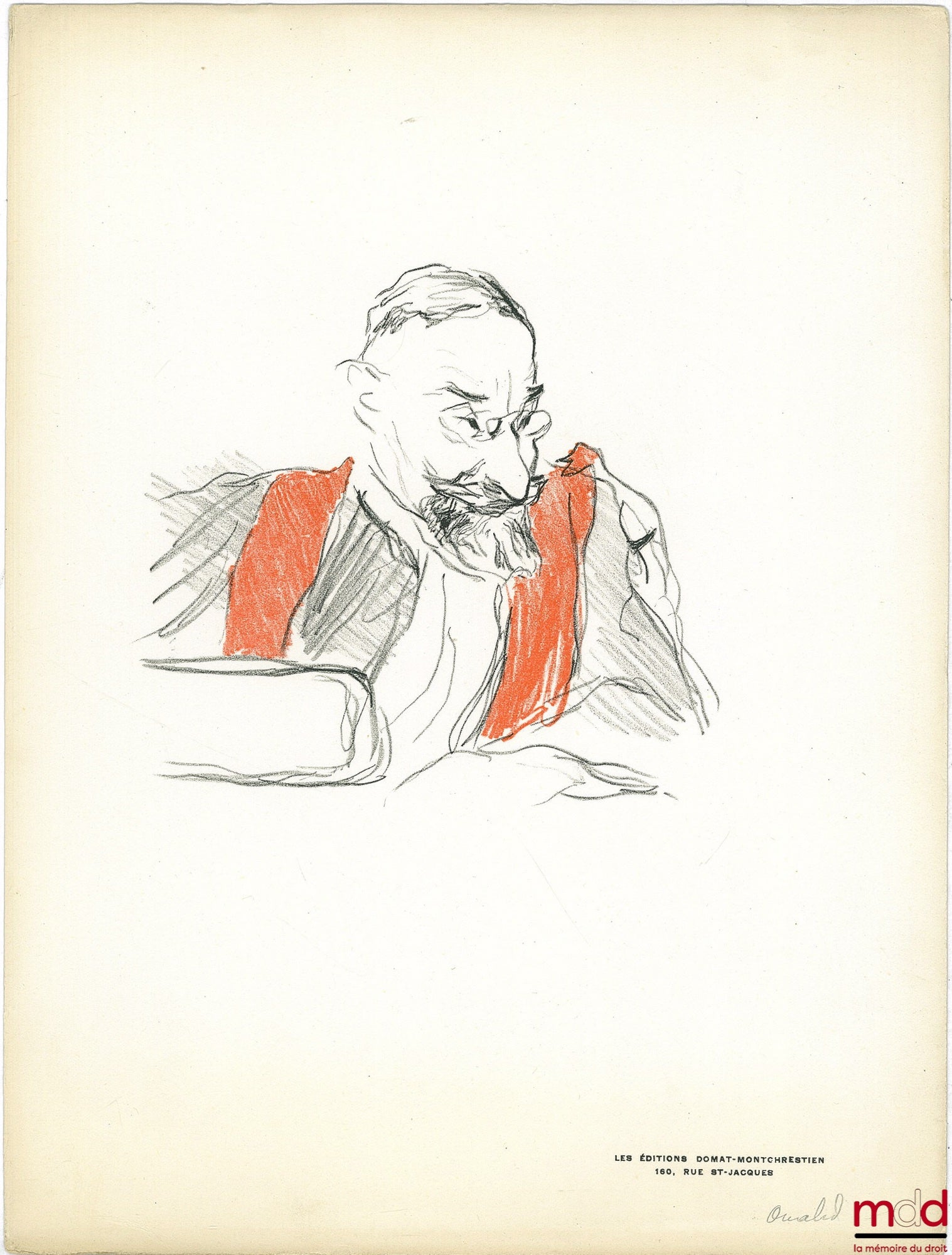 PAZZI [PROTOPAZZI (Antoine) dit] – ROUGE ET NOIR. 8 Lithographies originales de Pazzi représentant MMS. CORDIER [appariteur], Gaston JÈZE, Jean-Paulin NIBOYET, William OUALID, René MAUNIER, Henri BERTHÉLEMY, René JACQUELIN, Henri LÉVY-BRÜHL