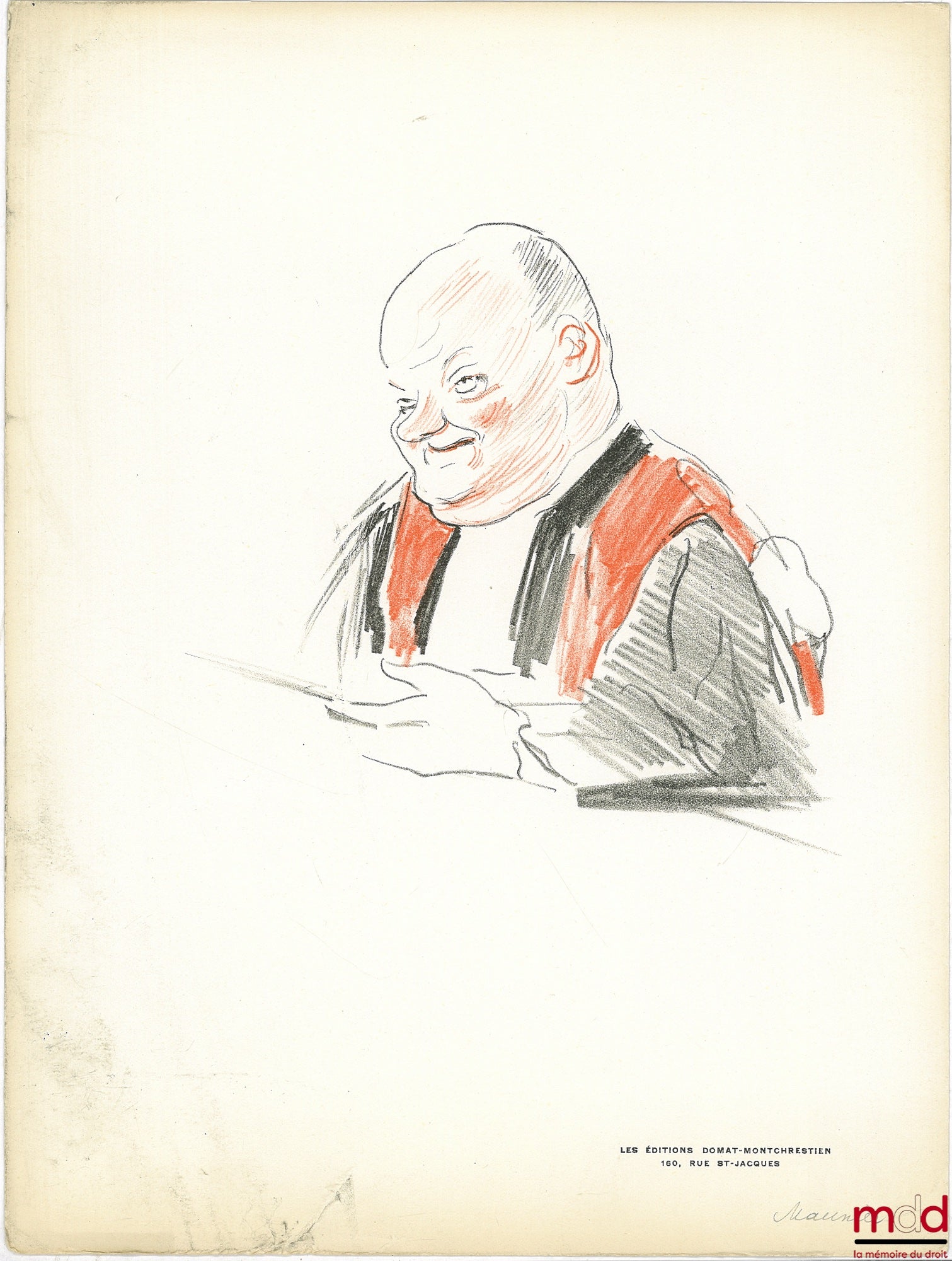 PAZZI [PROTOPAZZI (Antoine) dit] – ROUGE ET NOIR. 8 Lithographies originales de Pazzi représentant MMS. CORDIER [appariteur], Gaston JÈZE, Jean-Paulin NIBOYET, William OUALID, René MAUNIER, Henri BERTHÉLEMY, René JACQUELIN, Henri LÉVY-BRÜHL