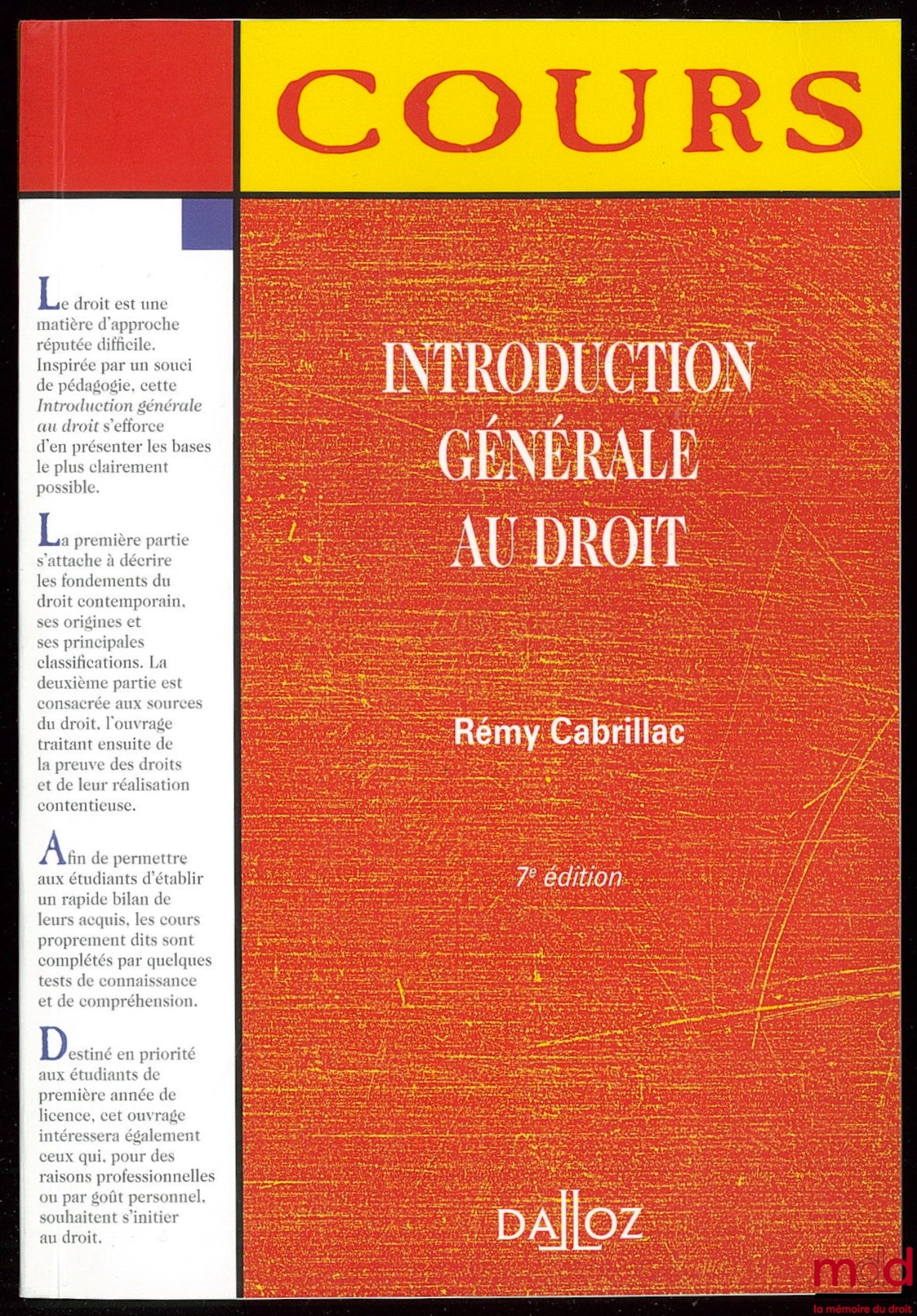CABRILLAC (Rémy) – GENERAL INTRODUCTION TO LAW, 7th ed.