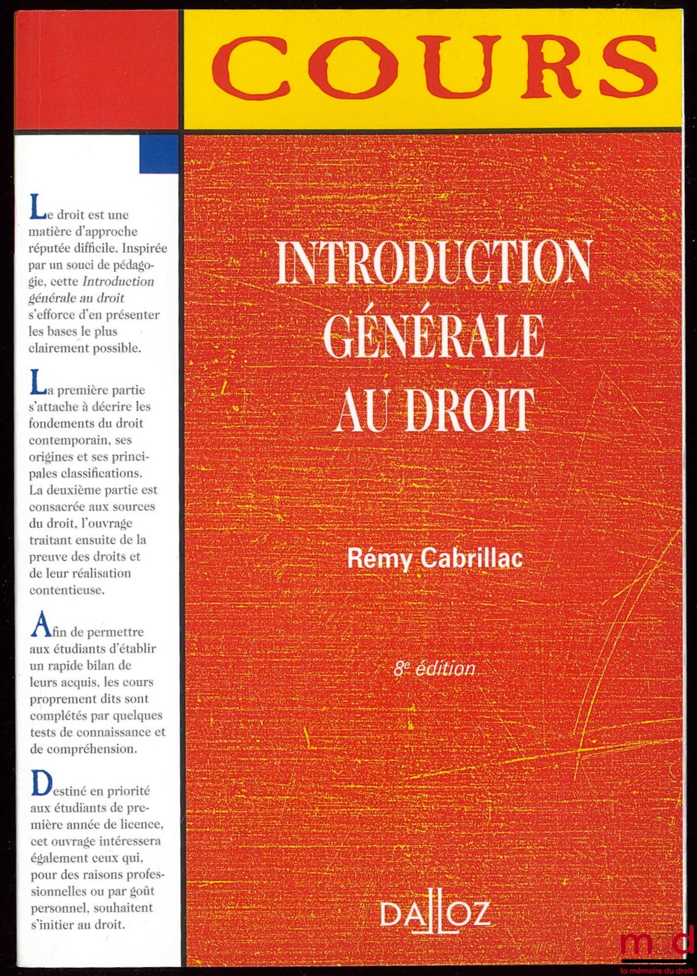 CABRILLAC (Rémy) – GENERAL INTRODUCTION TO LAW, 8th ed.