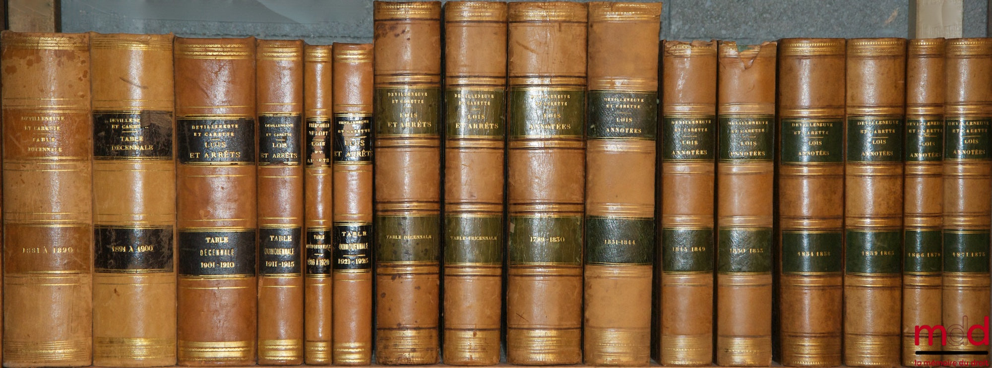 [Recueil Sirey] – RECUEIL GÉNÉRAL DES LOIS ET DES ARRÊTS en matière Civile, Criminelle, Commerciale et de Droit public fondé par Jean-Baptiste Sirey, de 1791 [tête de collection] à 1936 - Lois & Arrêts : 114 vol. - Lois Annotées : 19 vol. - Tables : 13 vo