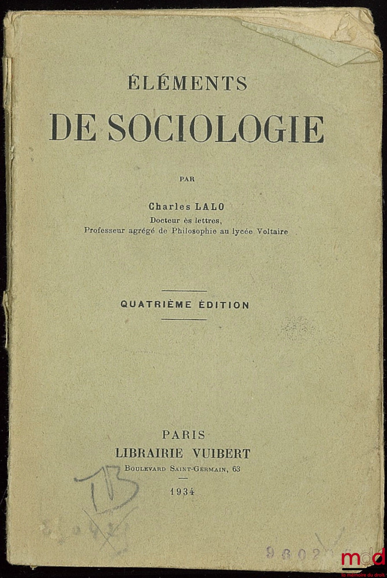 LALO (Charles) – ÉLEMENTS DE SOCIOLOGIE (ext. : 5ème partie uniquement), 4ème éd.