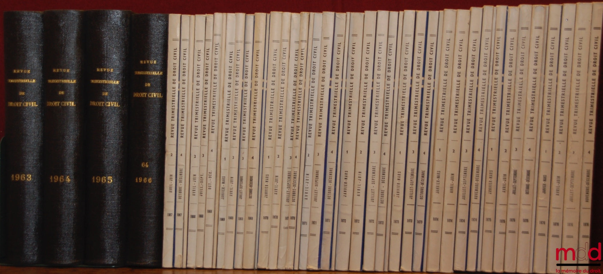 [RTDCiv. - ESMEIN (Adhémar)] – REVUE TRIMESTRIELLE DE DROIT CIVIL, de 1963 à 2008 * VENTE À L’ANNÉE ET AU NUMÉRO * 1963 à 1966 : complet 1967 : n° 2 et 4 + suppl. 1968 : n° 2, 3 et 4 + suppl. 1969 : complet 1970 : complet 1971 : n° 2, 3 et 4 + suppl. 1972
