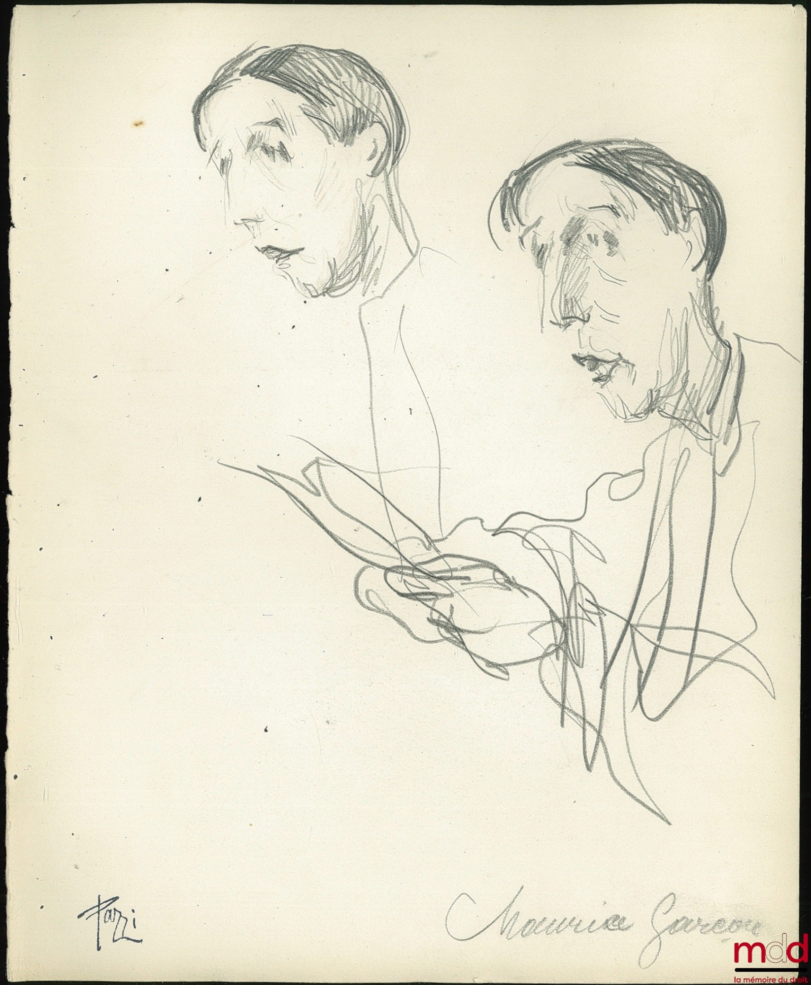 PAZZI [PROTOPAZZI (Antoine) dit] – Portrait de Maurice Garçon, Dessin original au crayon