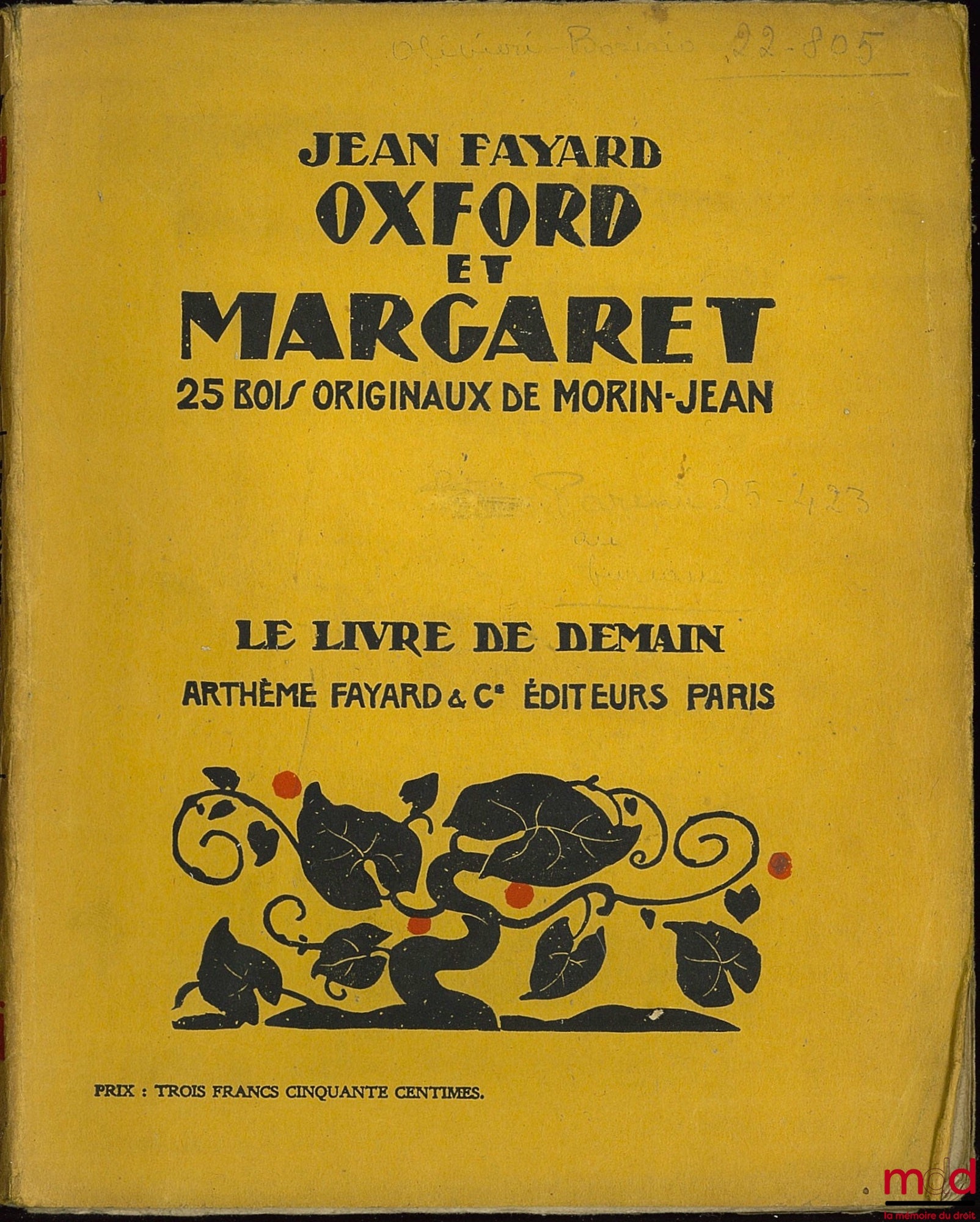 TROYAT (Henri) – OXFORD AND MARGARET, 25 Original woodcuts by Morin-Jean, Coll. Le livre de demain n° 65