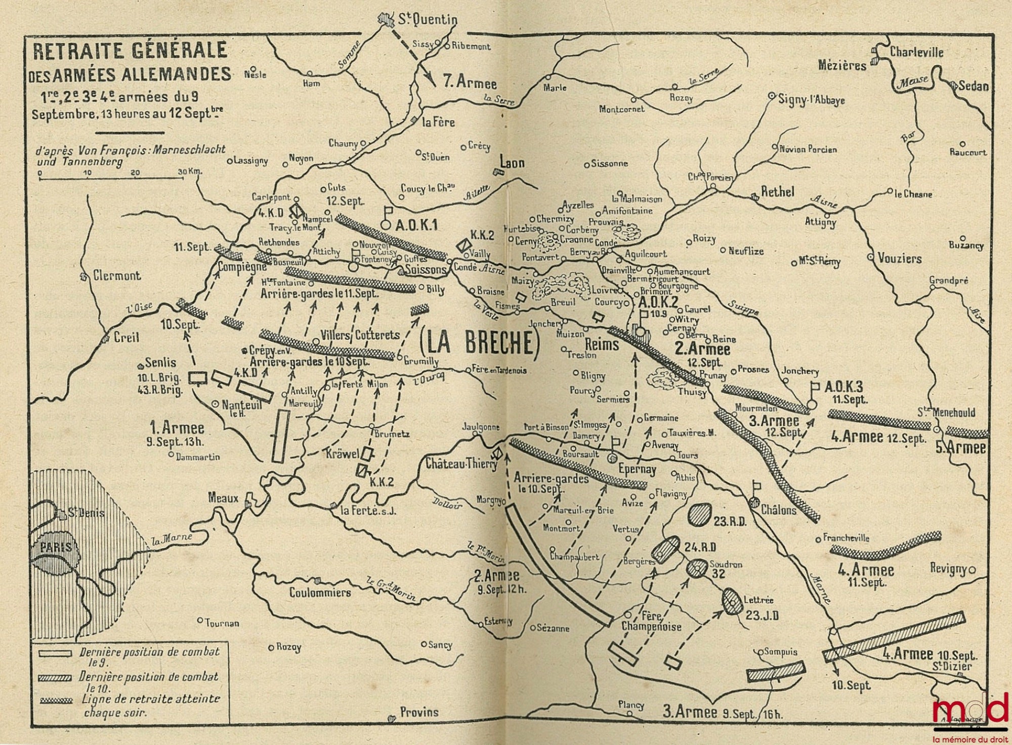 HANOTAUX (Gabriel) – THE BATTLE OF THE MARNE with two maps, eighteen sketches and fourteen staff maps; 6th ed., vol. II only