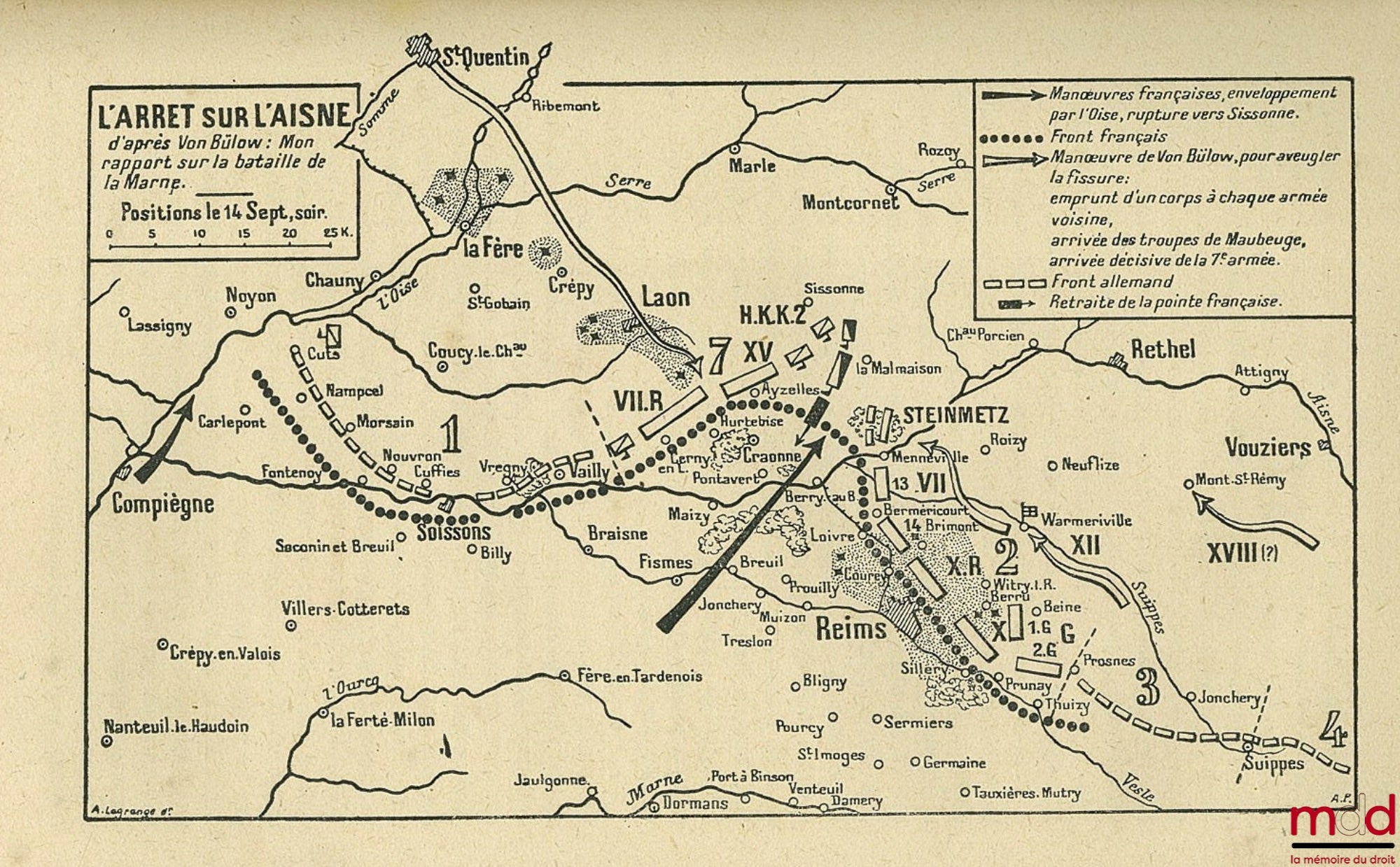 HANOTAUX (Gabriel) – THE BATTLE OF THE MARNE with two maps, eighteen sketches and fourteen staff maps; 6th ed., vol. II only