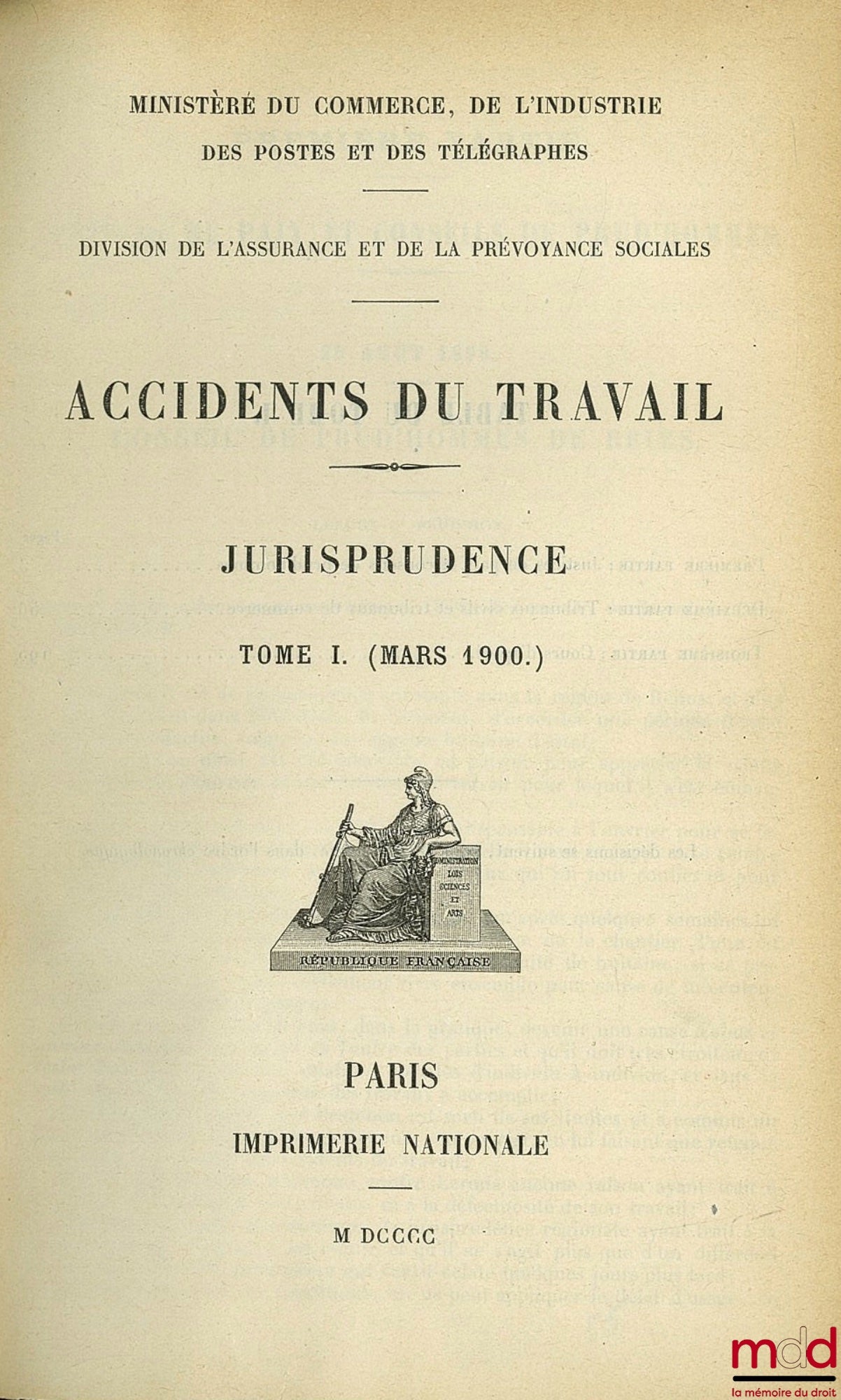 [Collective] – Ministry of Commerce, Industry, Posts and Telegraphs; Social Insurance and Welfare Division; WORK ACCIDENTS. COLLECTION OF DOCUMENTS ON WORK ACCIDENTS COMPILED BY THE MINISTRY OF COMMERCE (Directorate
