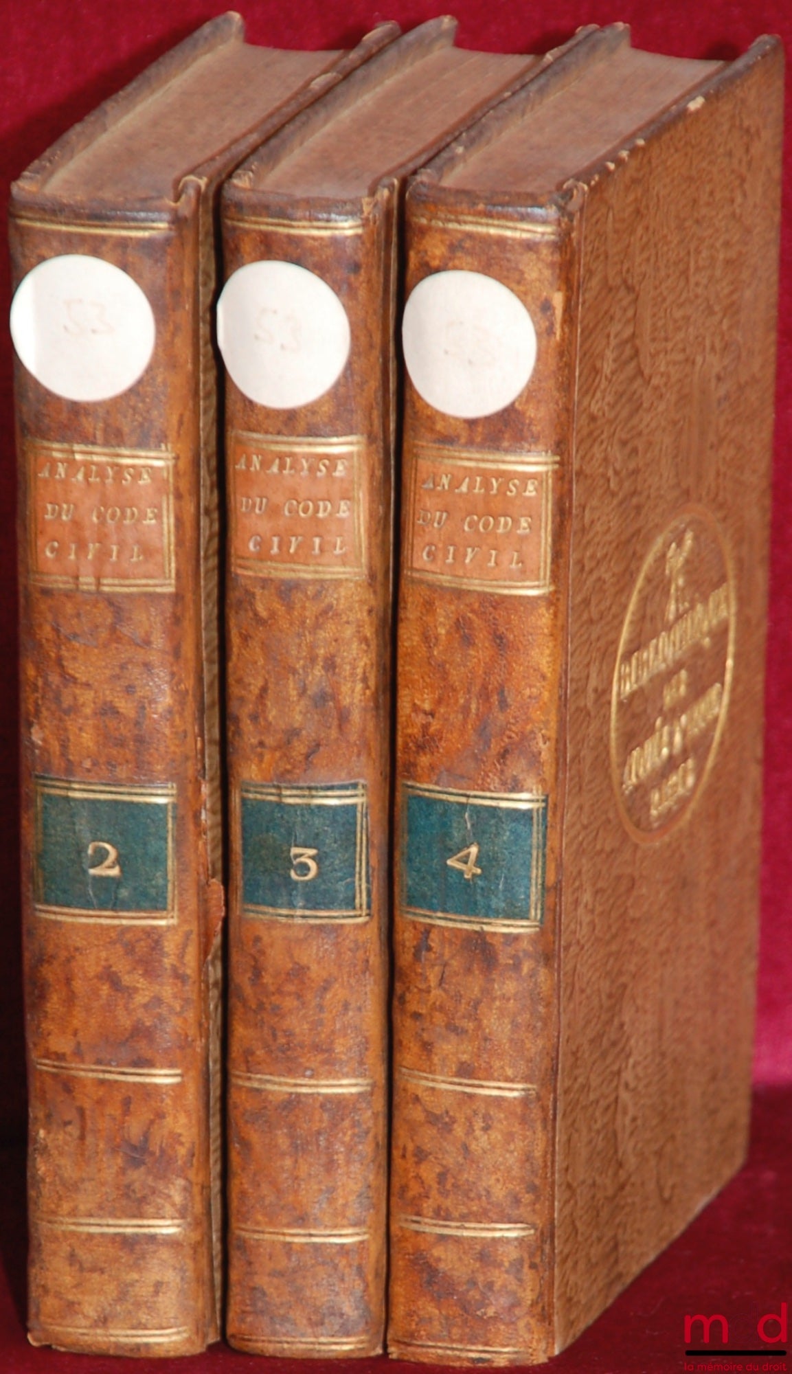 MALEVILLE (Jacques de) – ANALYSE RAISONNÉE DE LA DISCUSSION DU CODE CIVIL AU CONSEIL D’ÉTAT contenant Le Texte des Lois ; Le Précis des Observations faites sur chaque Article, et les Motifs de la décision du Conseil ; L’Indication de la Conformité ou de l