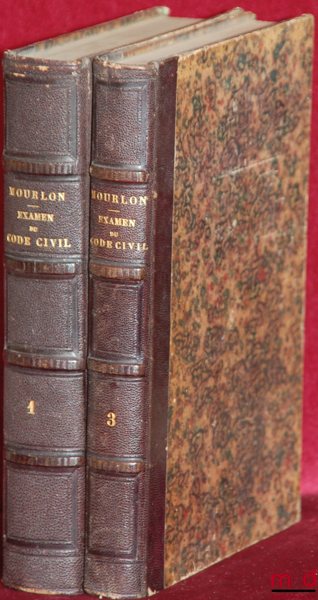 MOURLON (Frédéric) – RÉPÉTITIONS ÉCRITES SUR LE PREMIER EXAMEN DE CODE NAPOLÉON CONTENANT L’EXPOSÉ DES PRINCIPES GÉNÉRAUX, LEURS MOTIFS ET LA SOLUTION DES QUESTIONS THÉORIQUES ; 2e éd. revue et corrigée ; t. I et III [manque t. II]