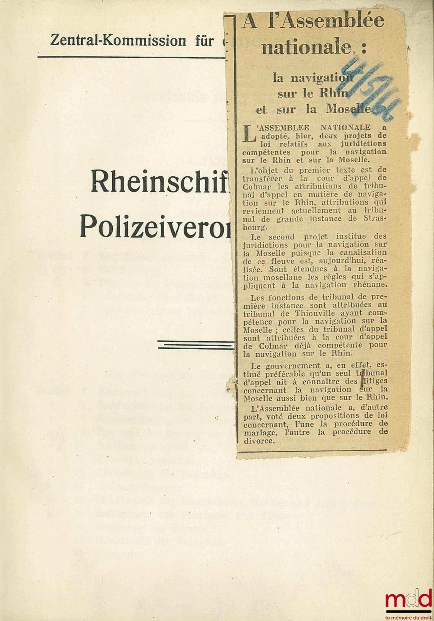 [Collectif] – RHEINSCHIFFAHRTS-POLIZEIVERORDNUNG, Zentral-Kommission für die Rheinschiffahrt