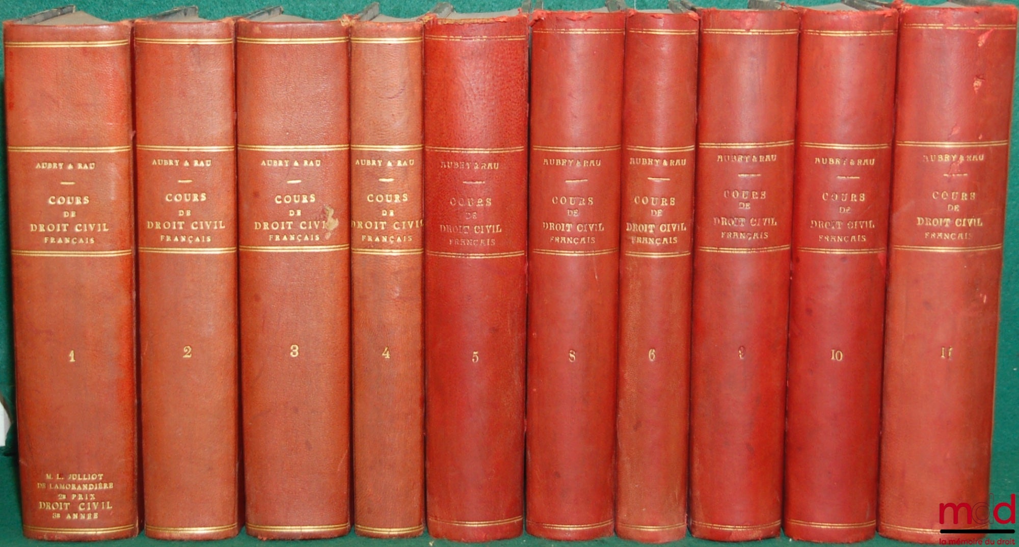 AUBRY (Charles) et RAU (Charles-Frédéric) – COURS DE DROIT CIVIL FRANÇAIS D’APRÈS LA MÉTHODE DE ZACHARIAE, 5ème éd., revue et mise au courant de la législation et de la jurisprudence par G. Rau et Ch. Falcimaigne avec la collaboration de M. Gault, (manque