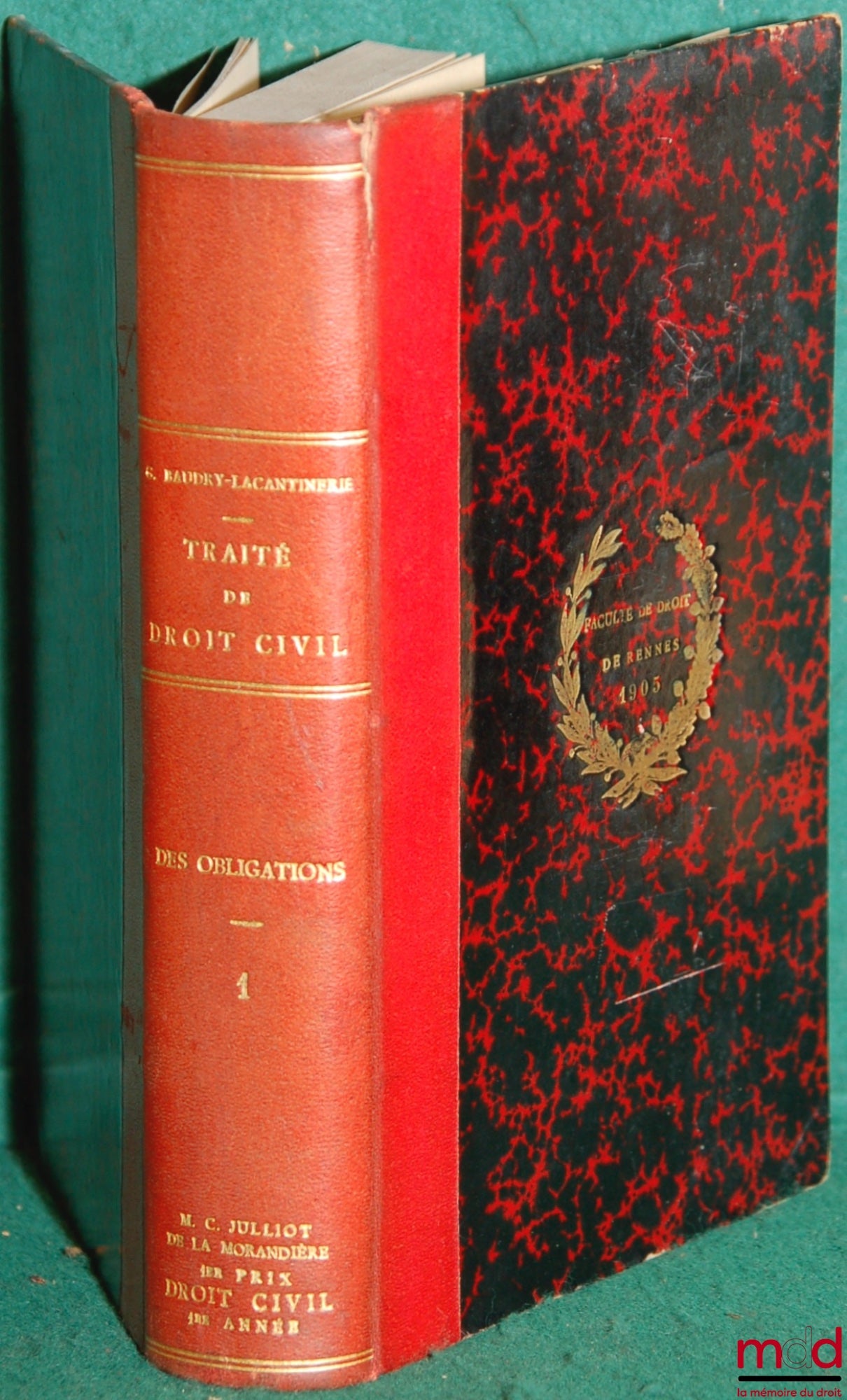BAUDRY-LACANTINERIE (Gabriel) and BARDE (L.) – THEORETICAL AND PRACTICAL TREATISE ON THE CIVIL LAW OF OBLIGATIONS 2nd ed. vol. I