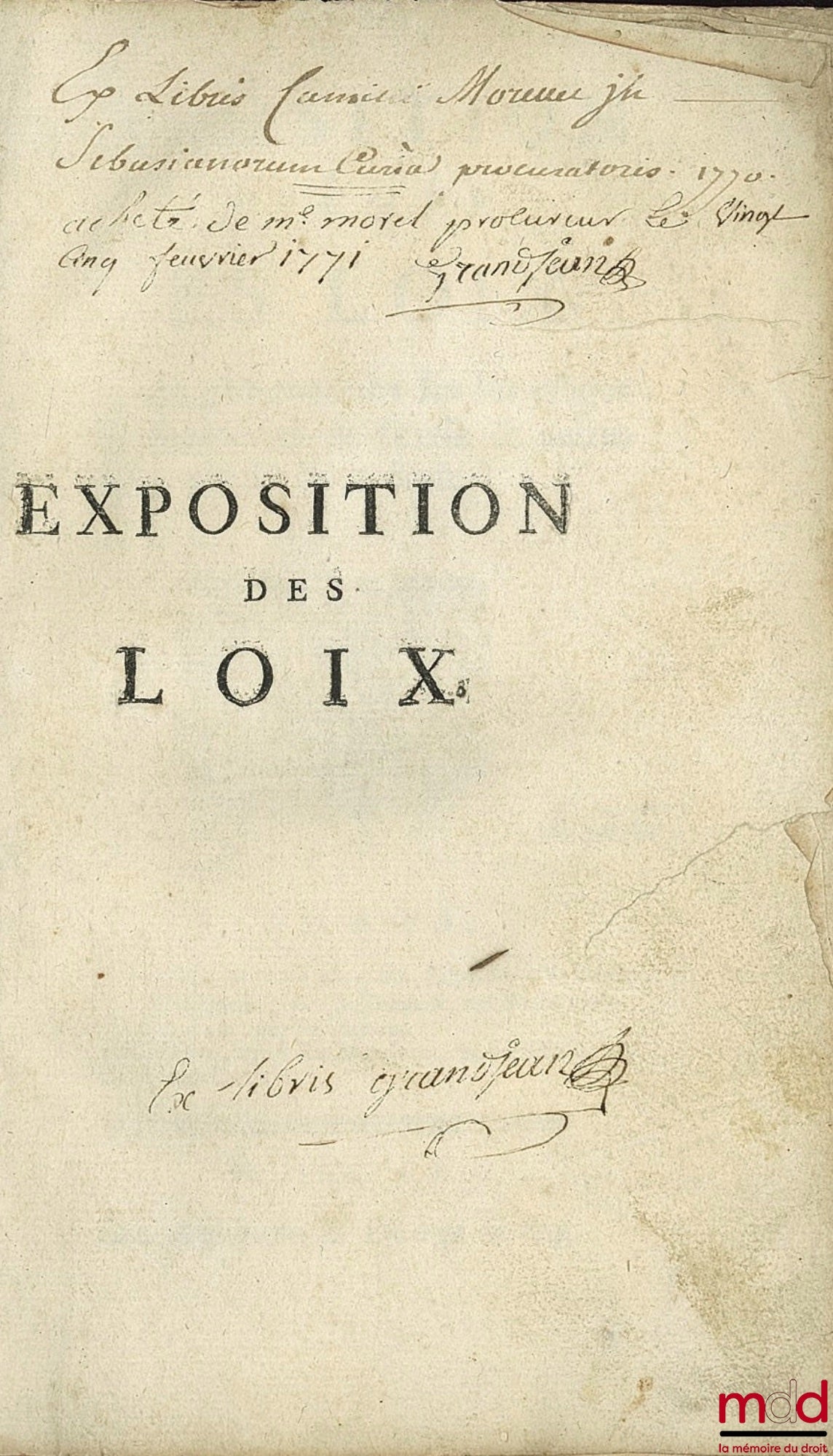 [D'AMOURS (Louis)] – ABRIDGED EXPOSITION OF THE LAWS. WITH OBSERVATIONS ON THE CUSTOMS OF THE PROVINCES OF BRESSE & OTHERS GOVERNED BY WRITTEN LAW