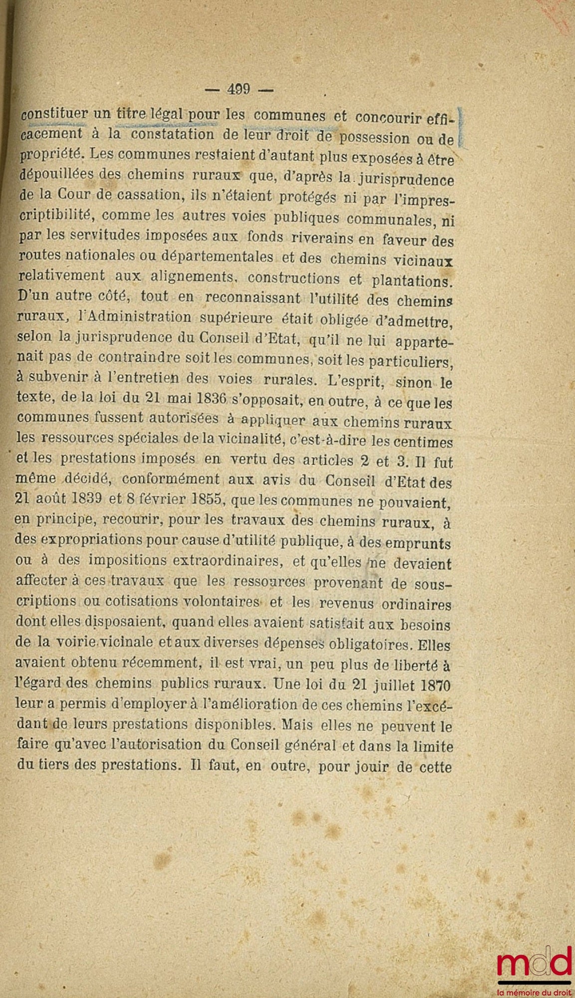 FAULQUIER (Joseph) – ÉTUDE THÉORIQUE SUR LA LÉGISLATION DES CHEMINS RURAUX avant et depuis la loi du 20 août 1881 en droit français
