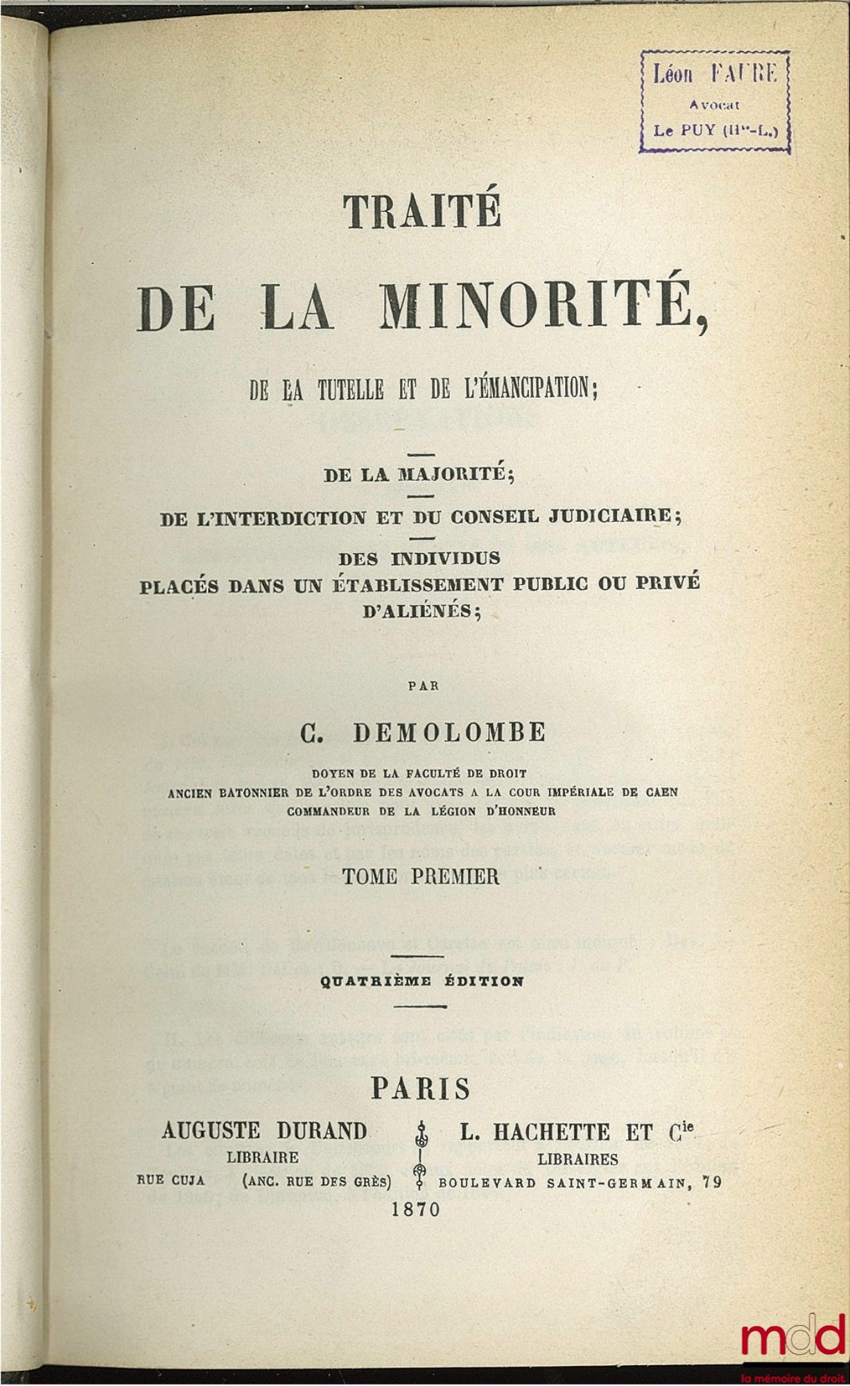 DEMOLOMBE (Charles) – COURS DE CODE NAPOLÉON, tomes 6 à 31 [mq. les t. 7, 11 et 21], édition composite