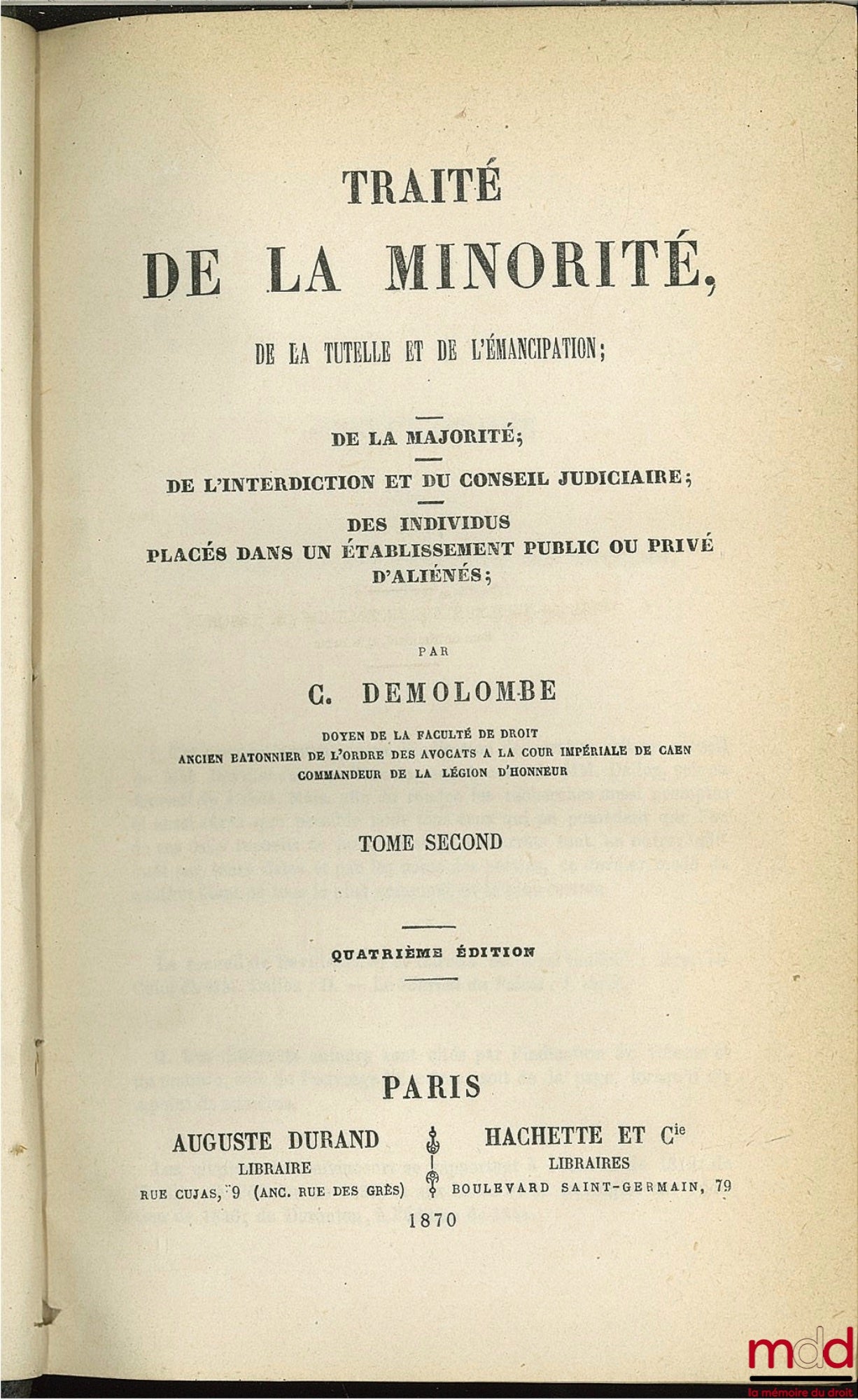 DEMOLOMBE (Charles) – COURS DE CODE NAPOLÉON, tomes 6 à 31 [mq. les t. 7, 11 et 21], édition composite