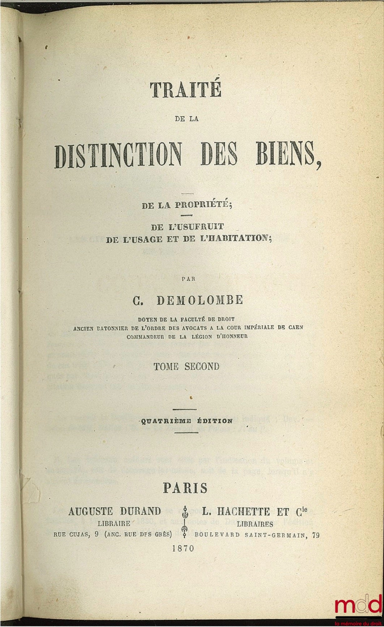DEMOLOMBE (Charles) – COURS DE CODE NAPOLÉON, tomes 6 à 31 [mq. les t. 7, 11 et 21], édition composite