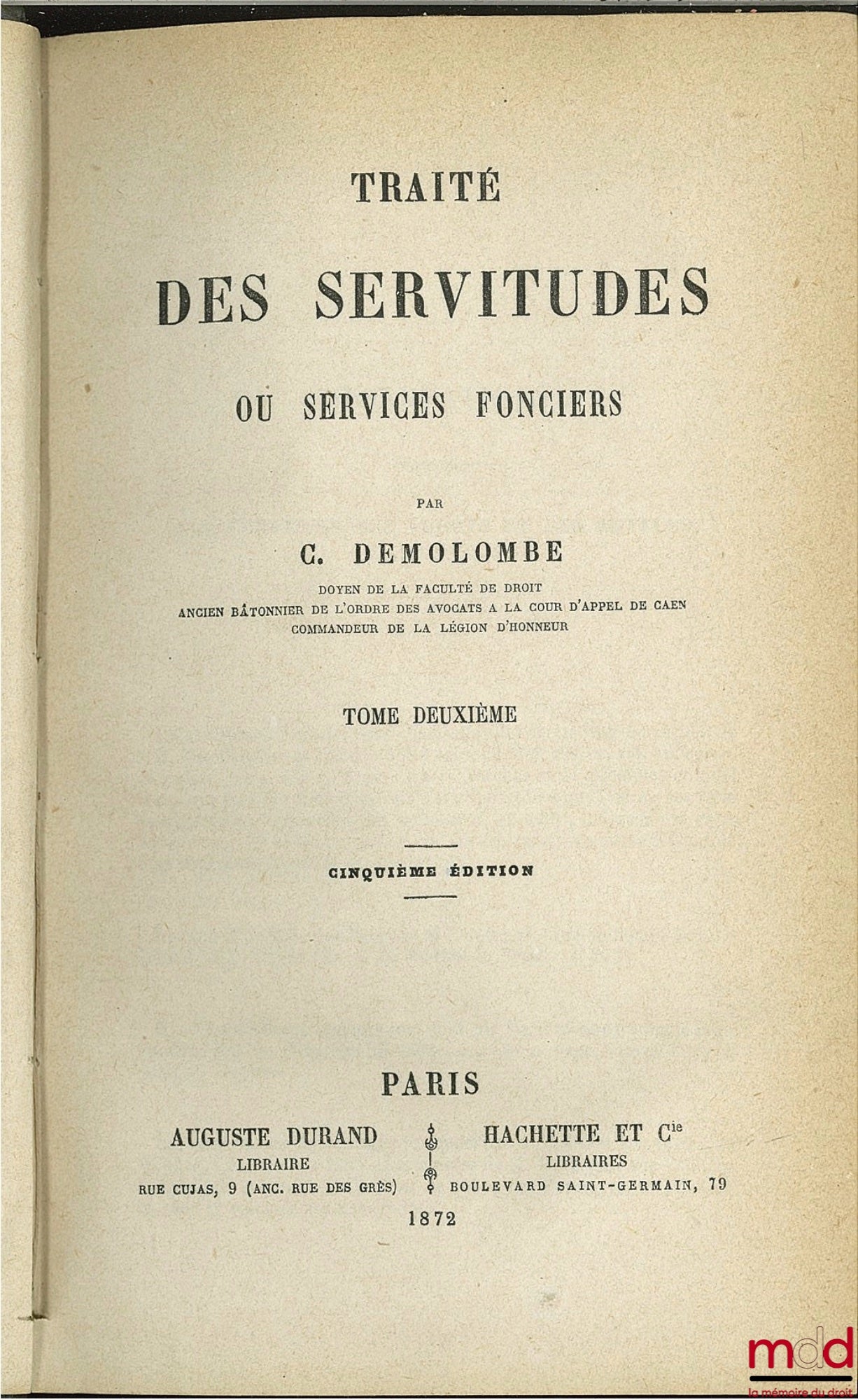 DEMOLOMBE (Charles) – COURS DE CODE NAPOLÉON, tomes 6 à 31 [mq. les t. 7, 11 et 21], édition composite