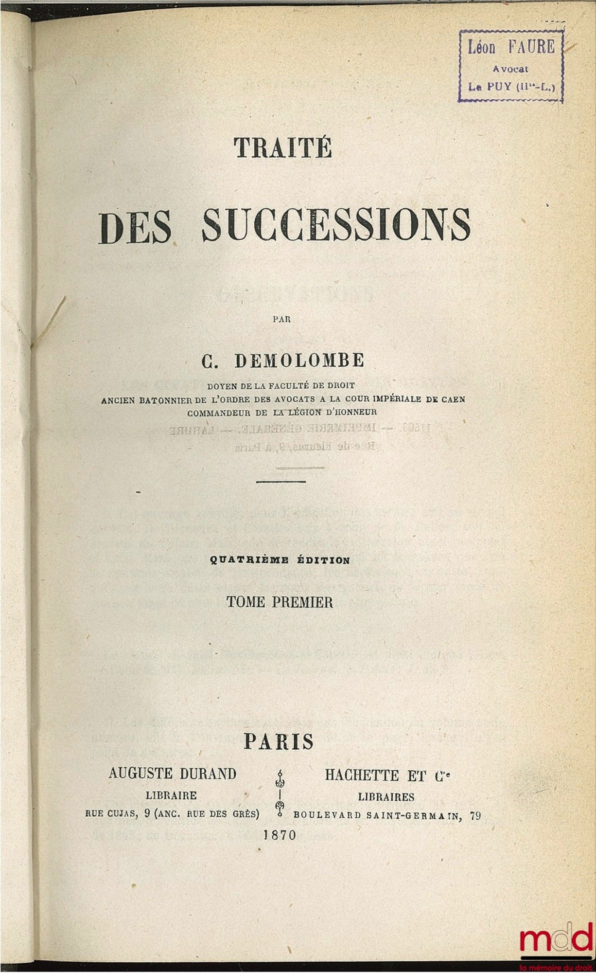 DEMOLOMBE (Charles) – COURS DE CODE NAPOLÉON, tomes 6 à 31 [mq. les t. 7, 11 et 21], édition composite