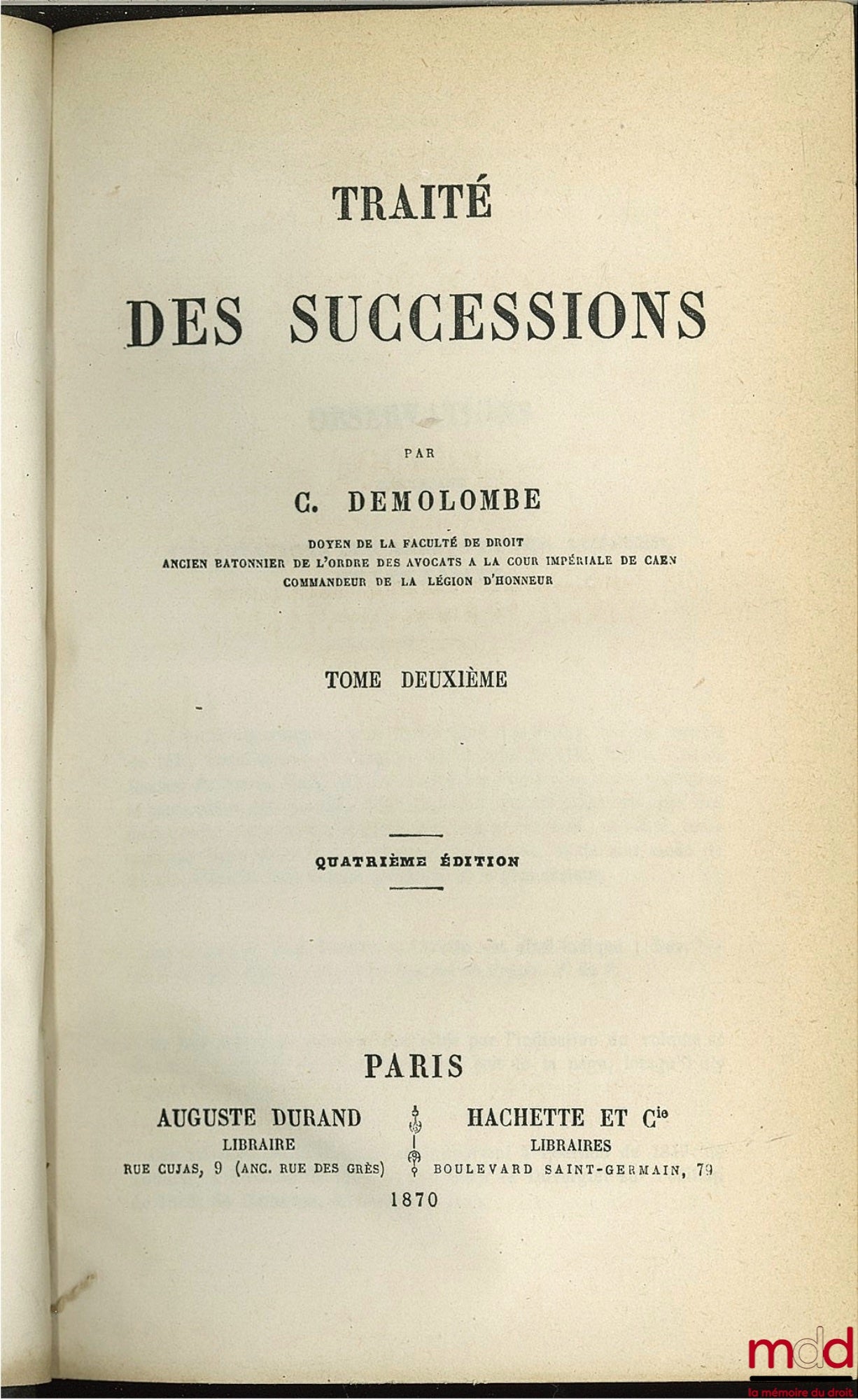 DEMOLOMBE (Charles) – COURS DE CODE NAPOLÉON, tomes 6 à 31 [mq. les t. 7, 11 et 21], édition composite
