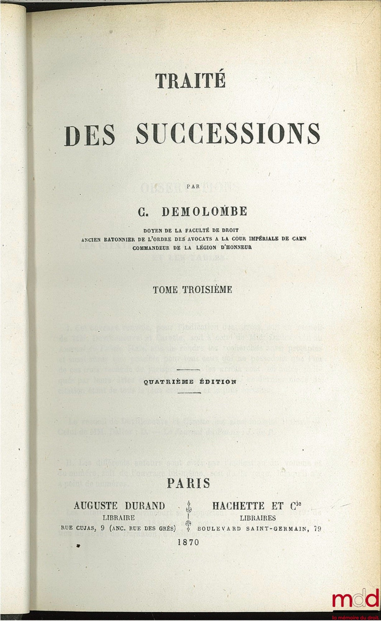 DEMOLOMBE (Charles) – COURS DE CODE NAPOLÉON, tomes 6 à 31 [mq. les t. 7, 11 et 21], édition composite
